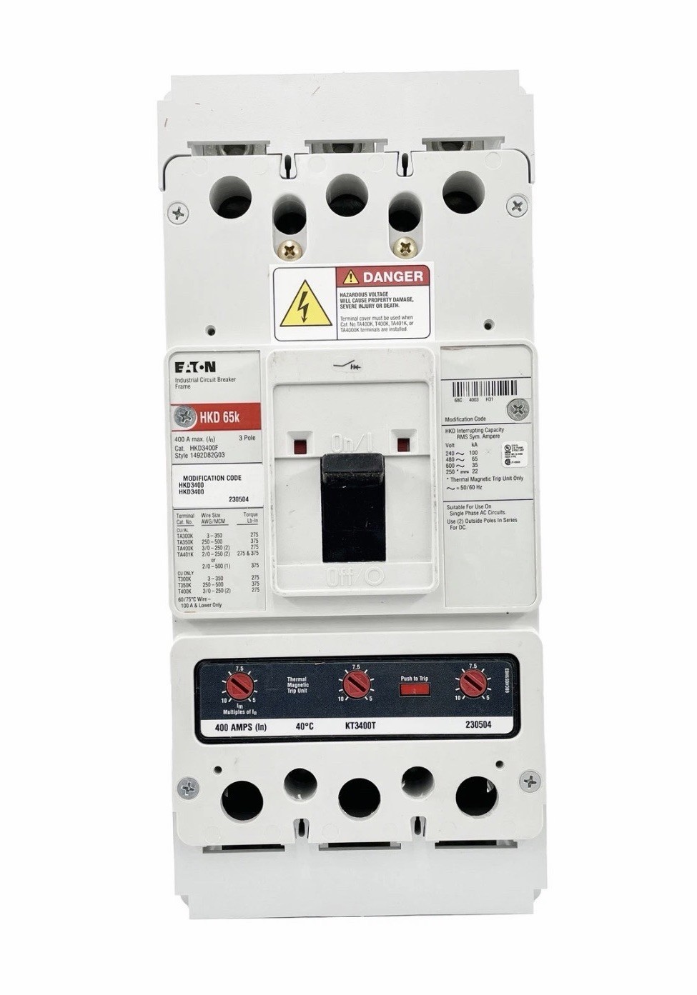 NEW EATON HKD3400 CIRCUIT BREAKER – 400A, 600VAC, 3 POLE – NIB 🇺🇸