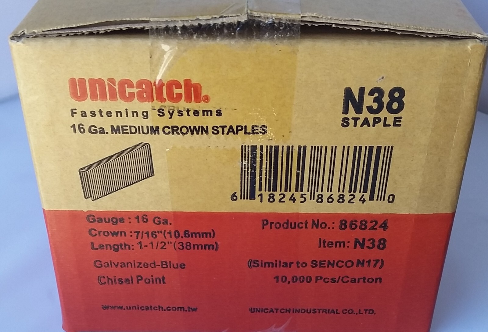 N17- 1-1/2″ Galv. Staples N Wire 7/16″ Crown for Senco,Hitachi & Porter Cable