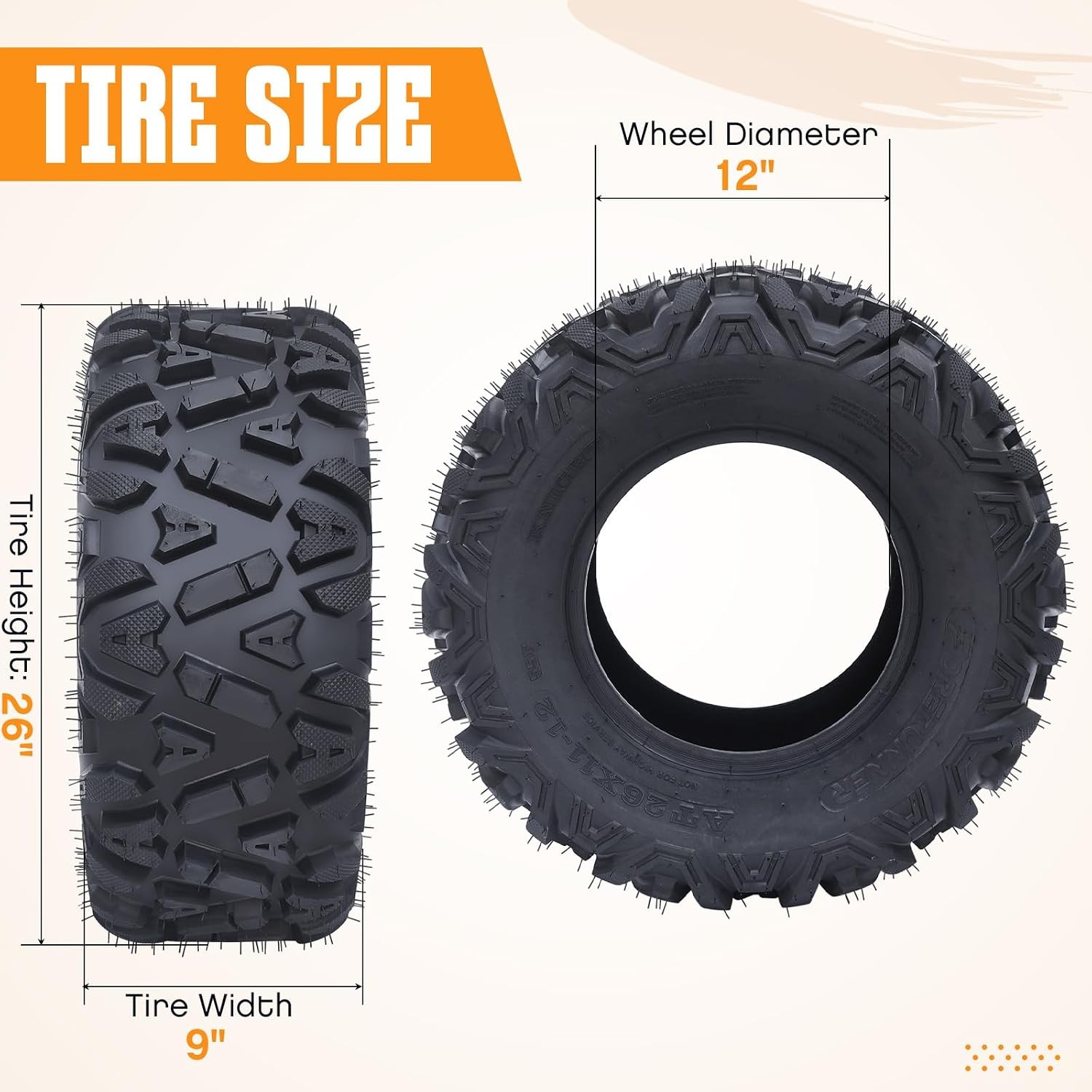 Quality All-Terrain ATV/UTV Tire Set 26×9-12,6PR Tubeless, Off-Road Mud Trail