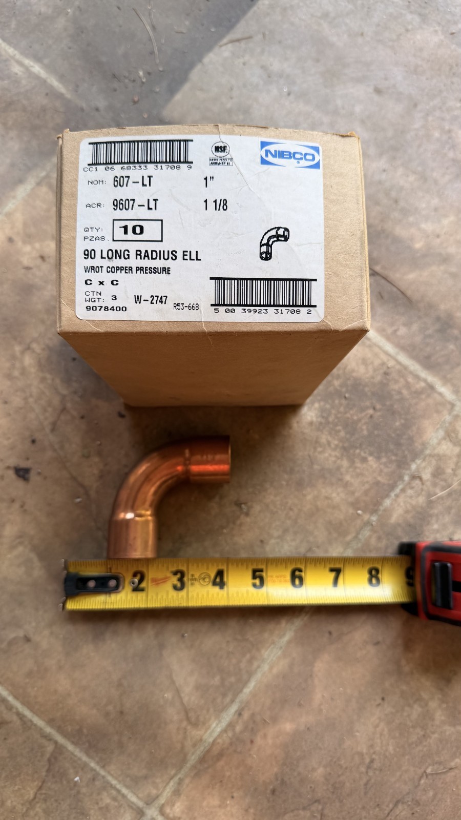 Copper Fittings Long Sweep 90° 1 1/8 boxes of 10 Nibco & Mueller