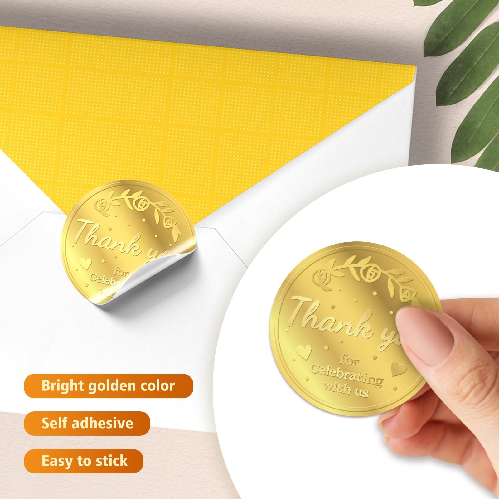 100 x Thank You for Celebrating with us Favor Stickers Labels, Gold Foil