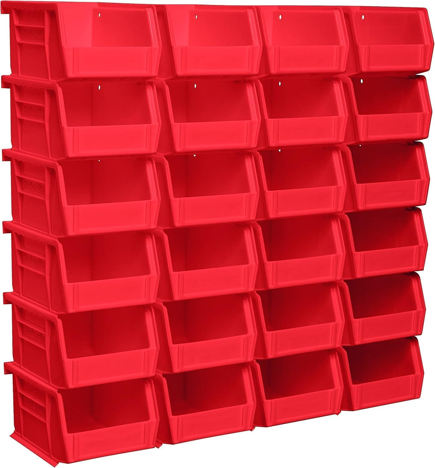 Stackable Red Plastic Storage Bins – 24-Pack for Garage & Pantry Organization