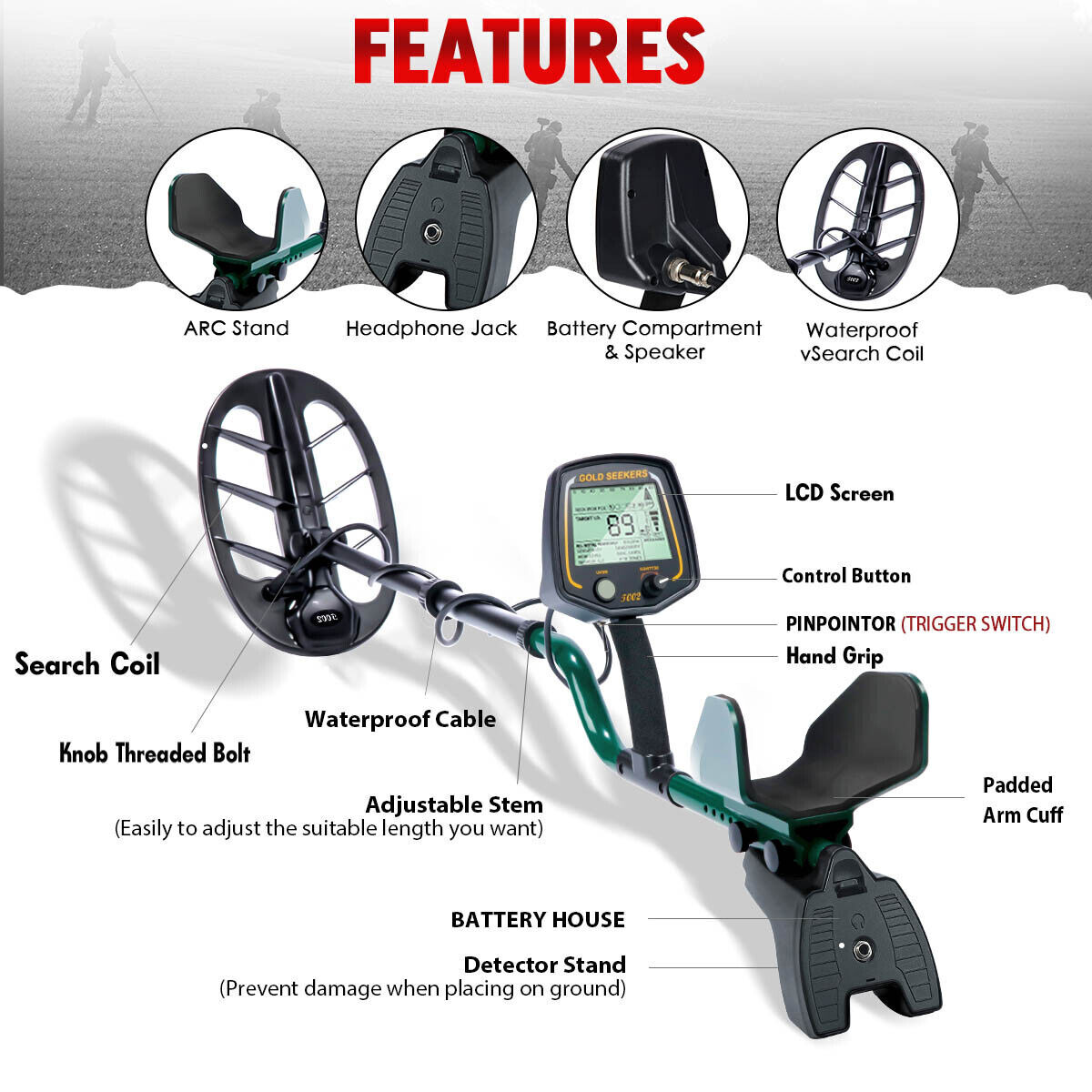 Professional Underground Gold Metal Detector with Headphone for Deap Search