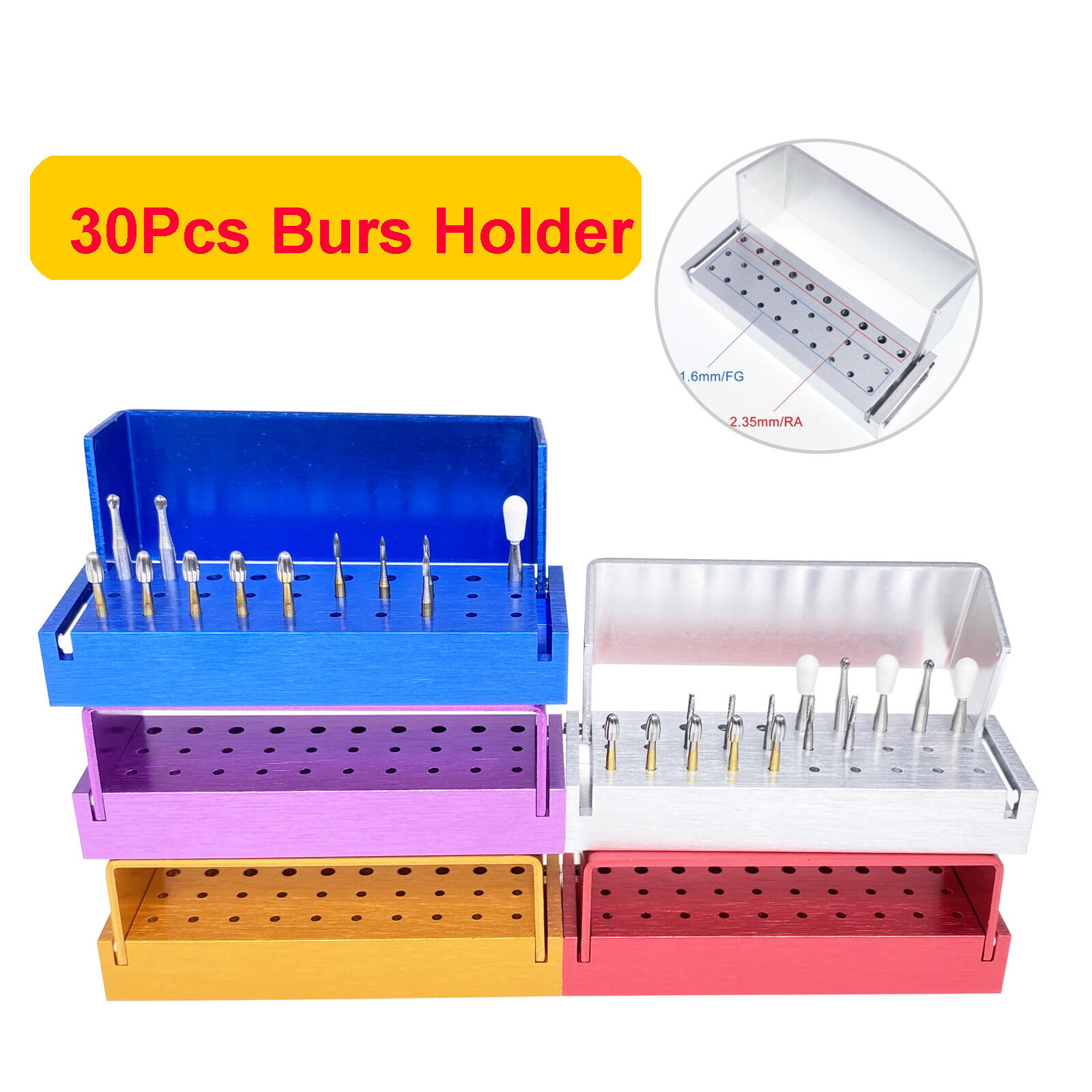 Dental Bur Burs Holder Block Disinfection Box Aluminium Autoclave 30 Holes FDA