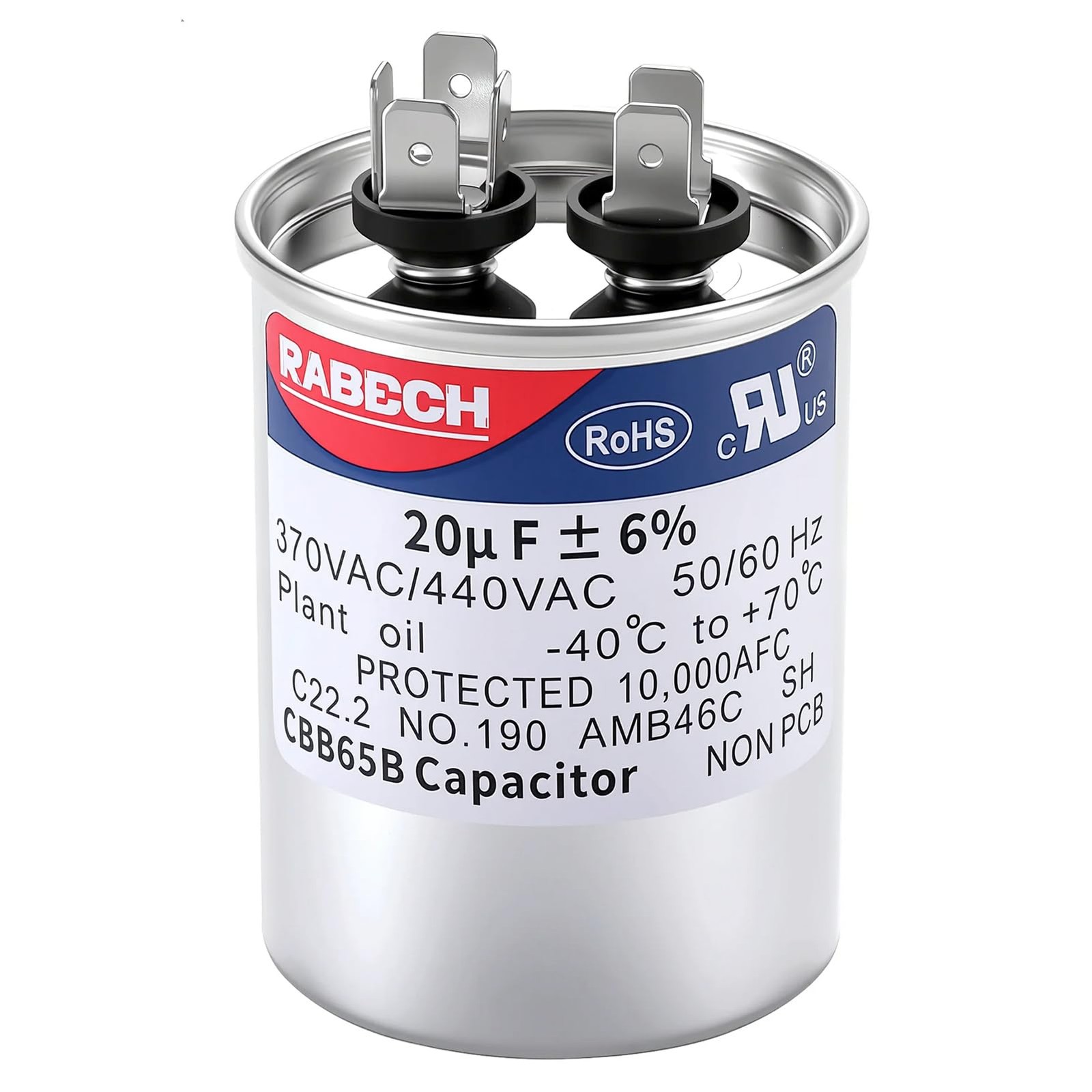 RABECH 20uF 20MFD CBB65B Run Start Round Capacitor 20 uF MFD 370V or