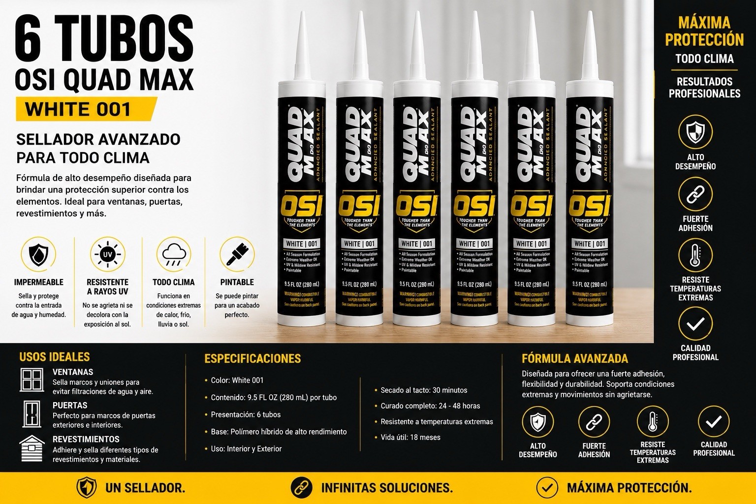 OSI QUAD MAX Advanced Sealant Caulk White 001 9.5 fl oz (6 Tubes)