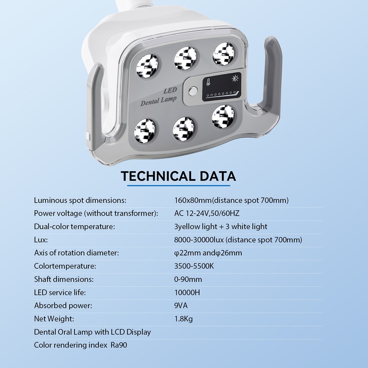 9W Dental 6 LED Lamp Oral Light Lamp For Unit Chair with LCD Display P116 700mm