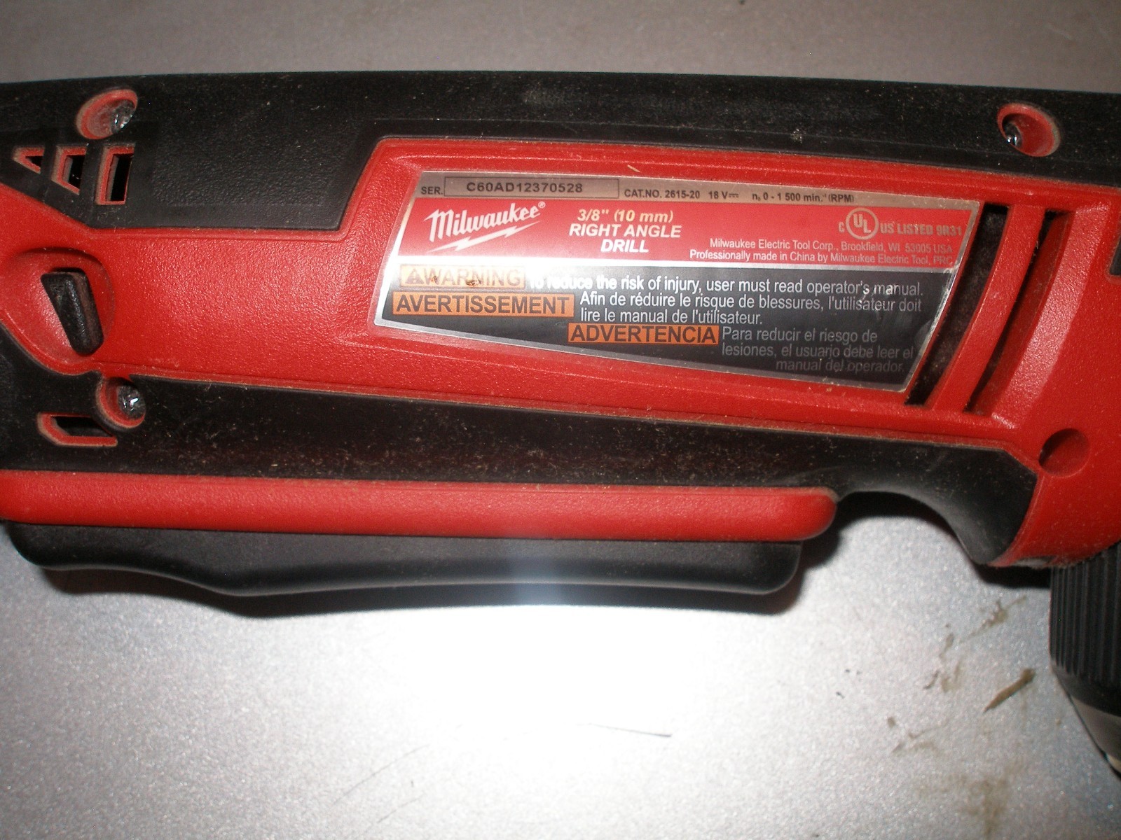Milwaukee M18 3/8 right angle drill excellent condition 2615-20 18V