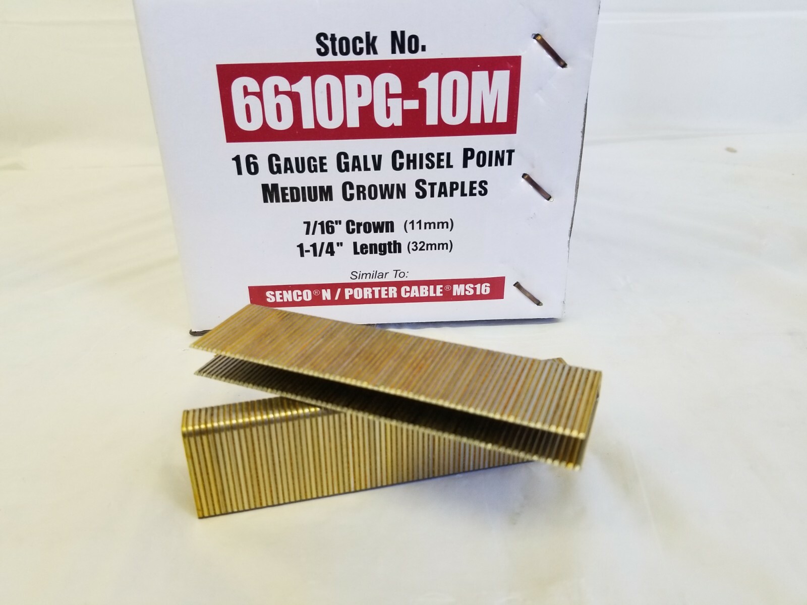 Spotnails 6610PG 16 Gauge 1-1/4″ Leg x 7/16″ Medium Crown Staples 10,000 Count