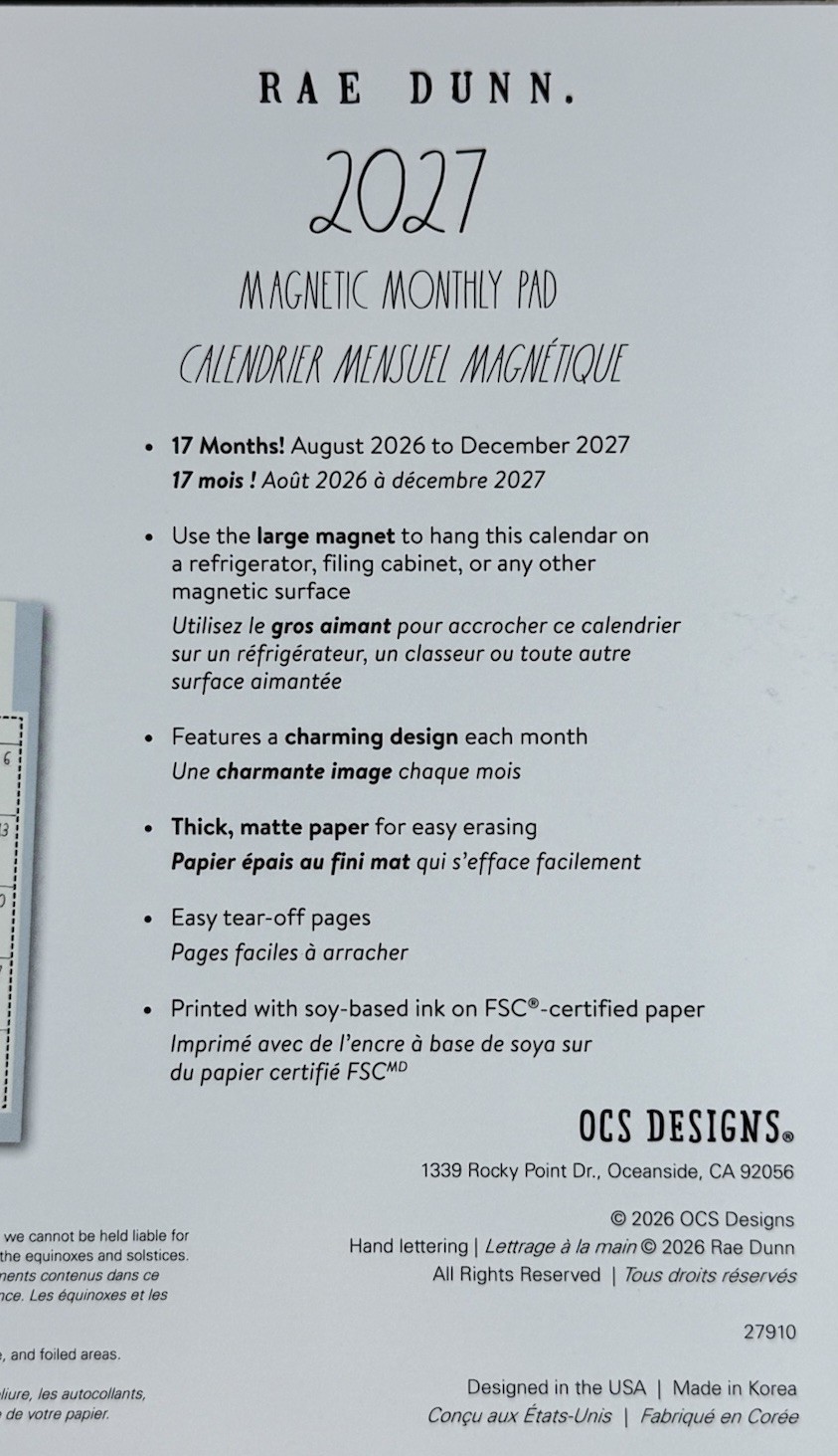 RAE DUNN 2026 2027 Magnetic 17 Monthly Pad Calendar Planner Blue Stripe 9.5×8.5″