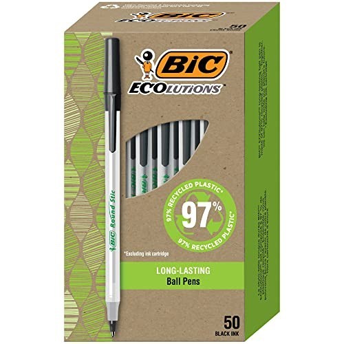Ballpoint Pens 50 Count 1.0mm Medium Point Black Ink Recycled Plastic For