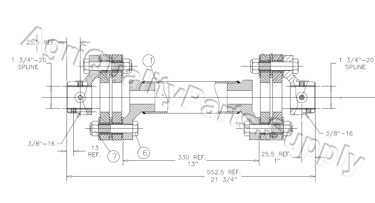 International Super 10″ Double Flex Coupler Shaft 21-3/4″ with 20 Spline Ends