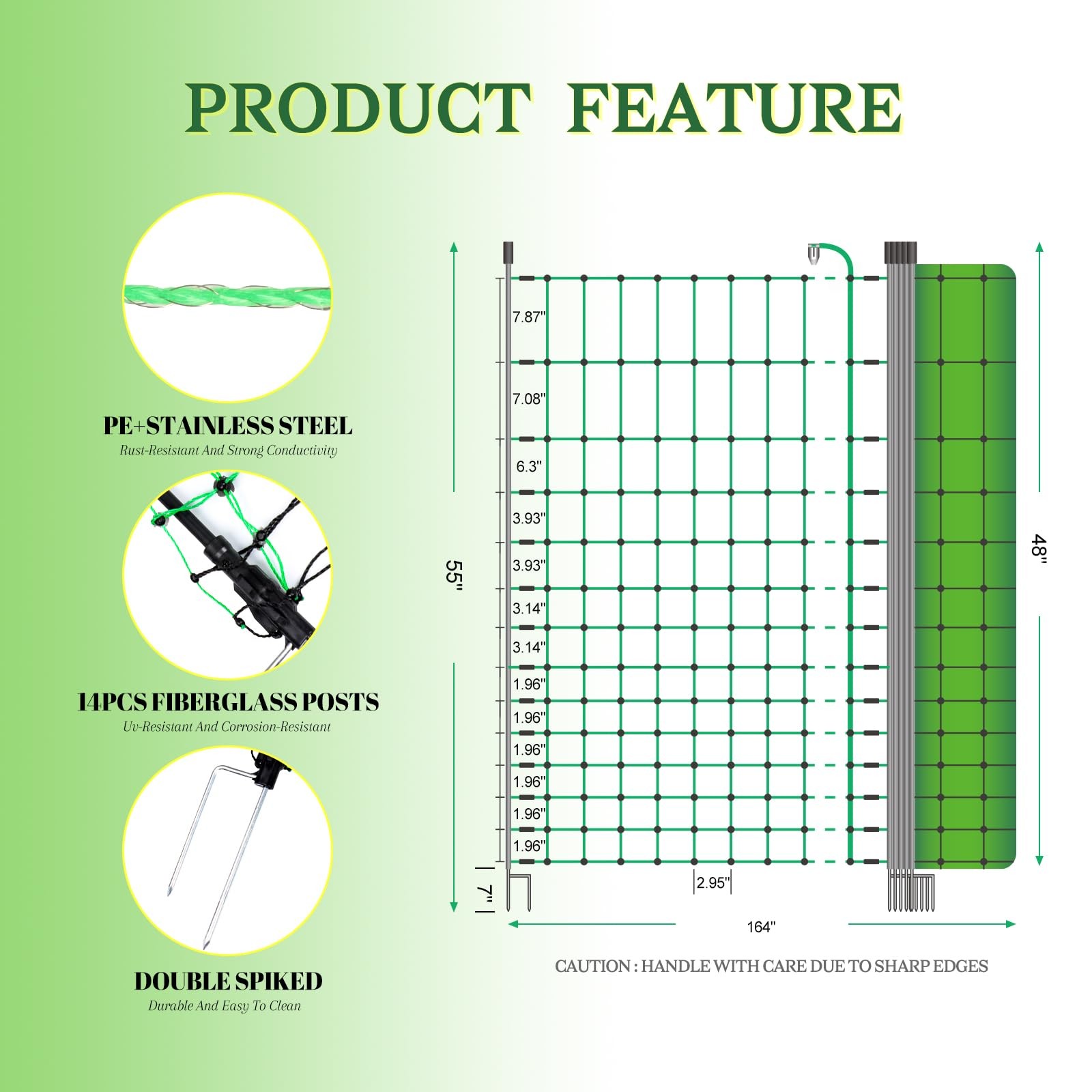 Electric Poultry Chicken Netting Fence Double Spiked Posts 48″ X 164′ 1PK