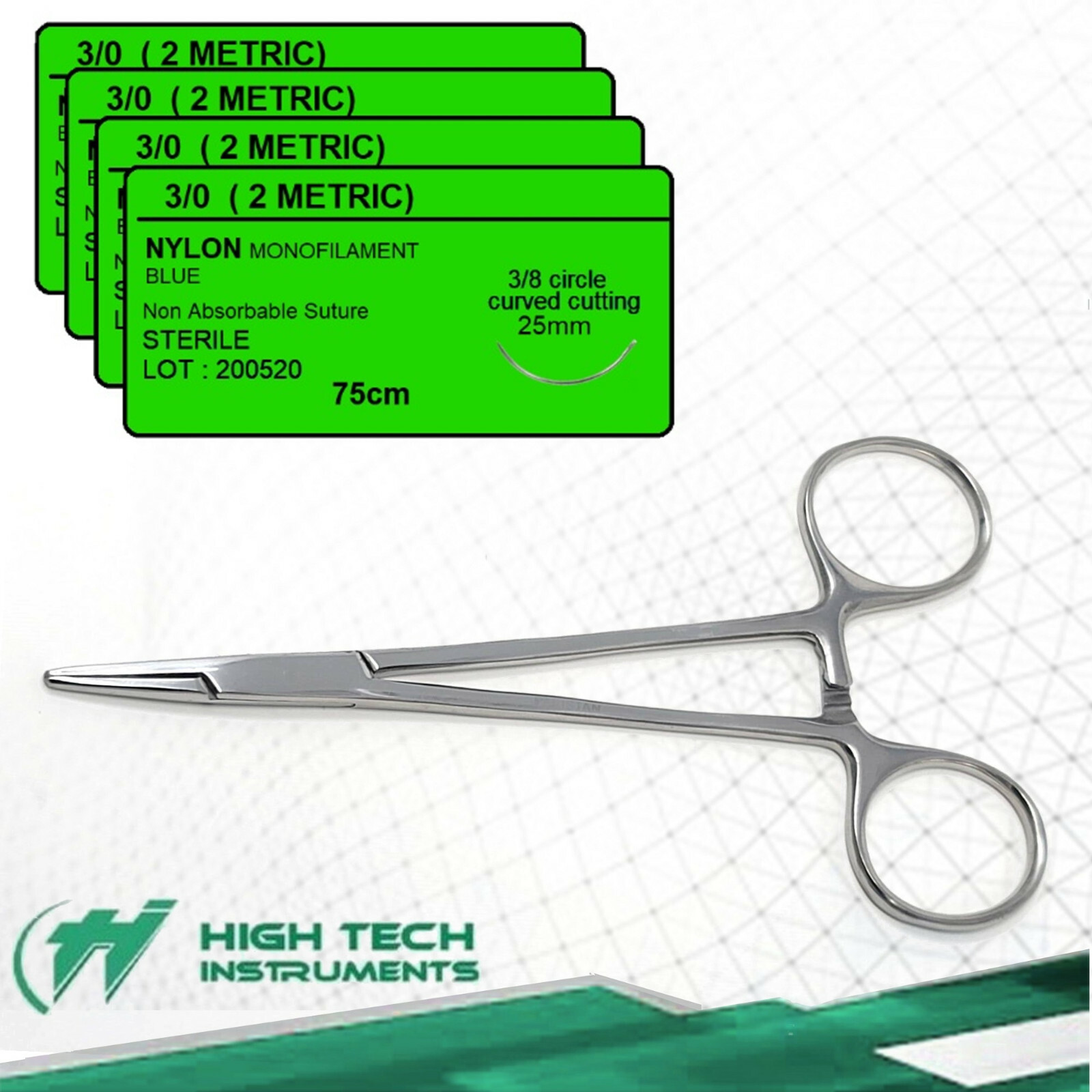 Sutures Thread with Needle Practice Kit Training Pack 3/0 NYLON + Needle Holder