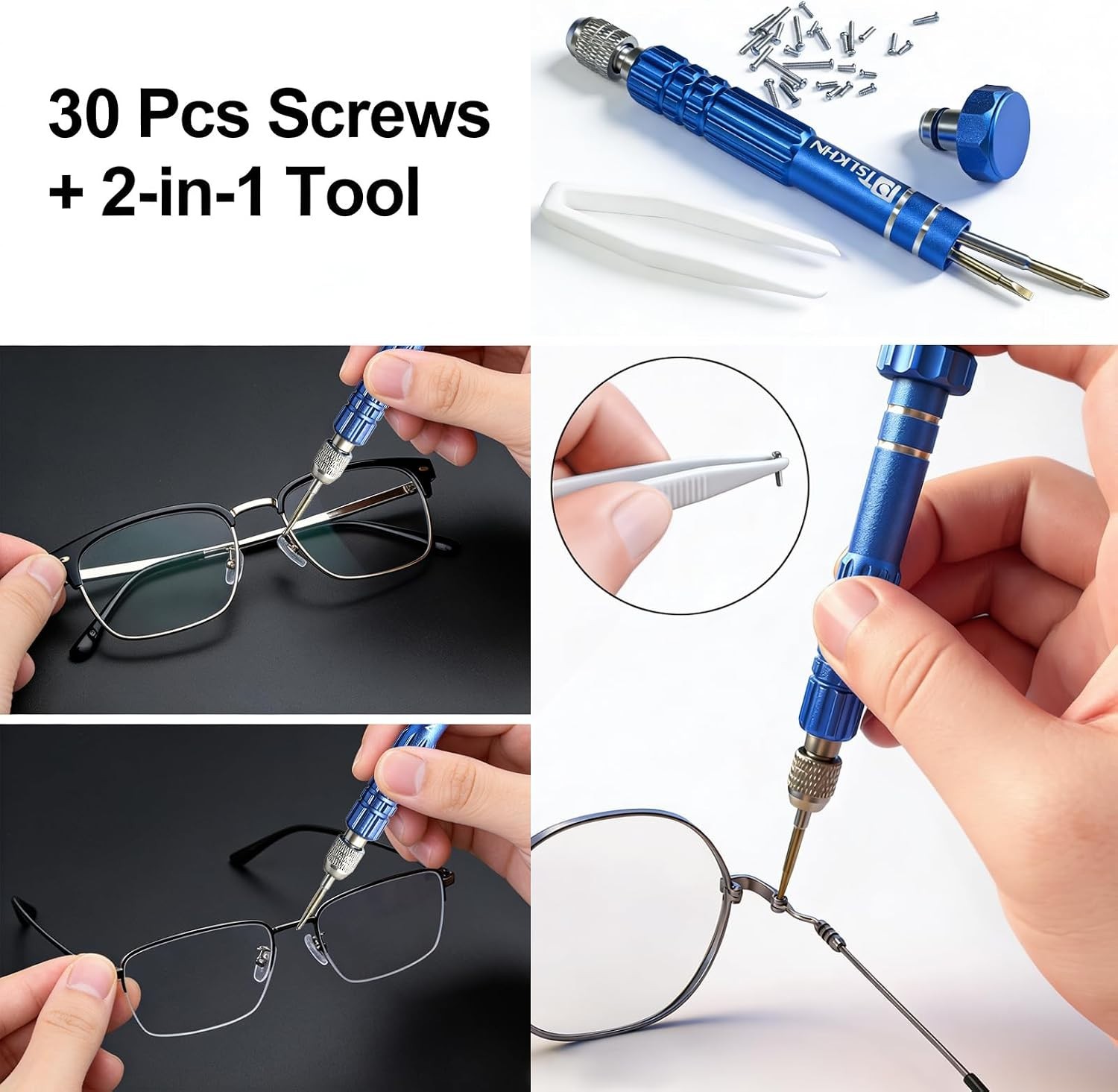 Eye Glass Repairing Kit, S2 Steel Screwdriver with 15 Types of Screws, Precision