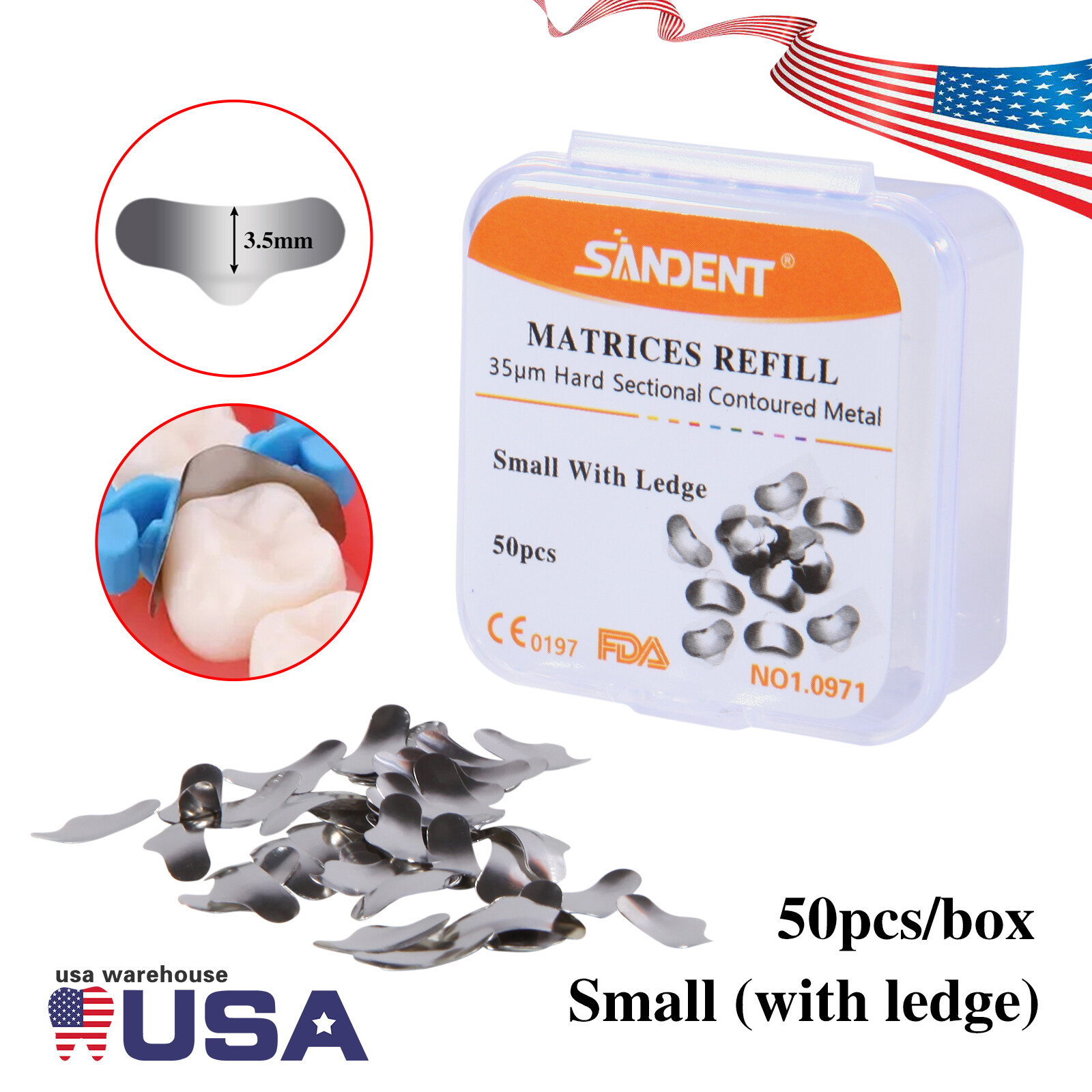 50PCS Dental Metal Matrices Sectional Contoured Matrix Refill Bands Small Ledge