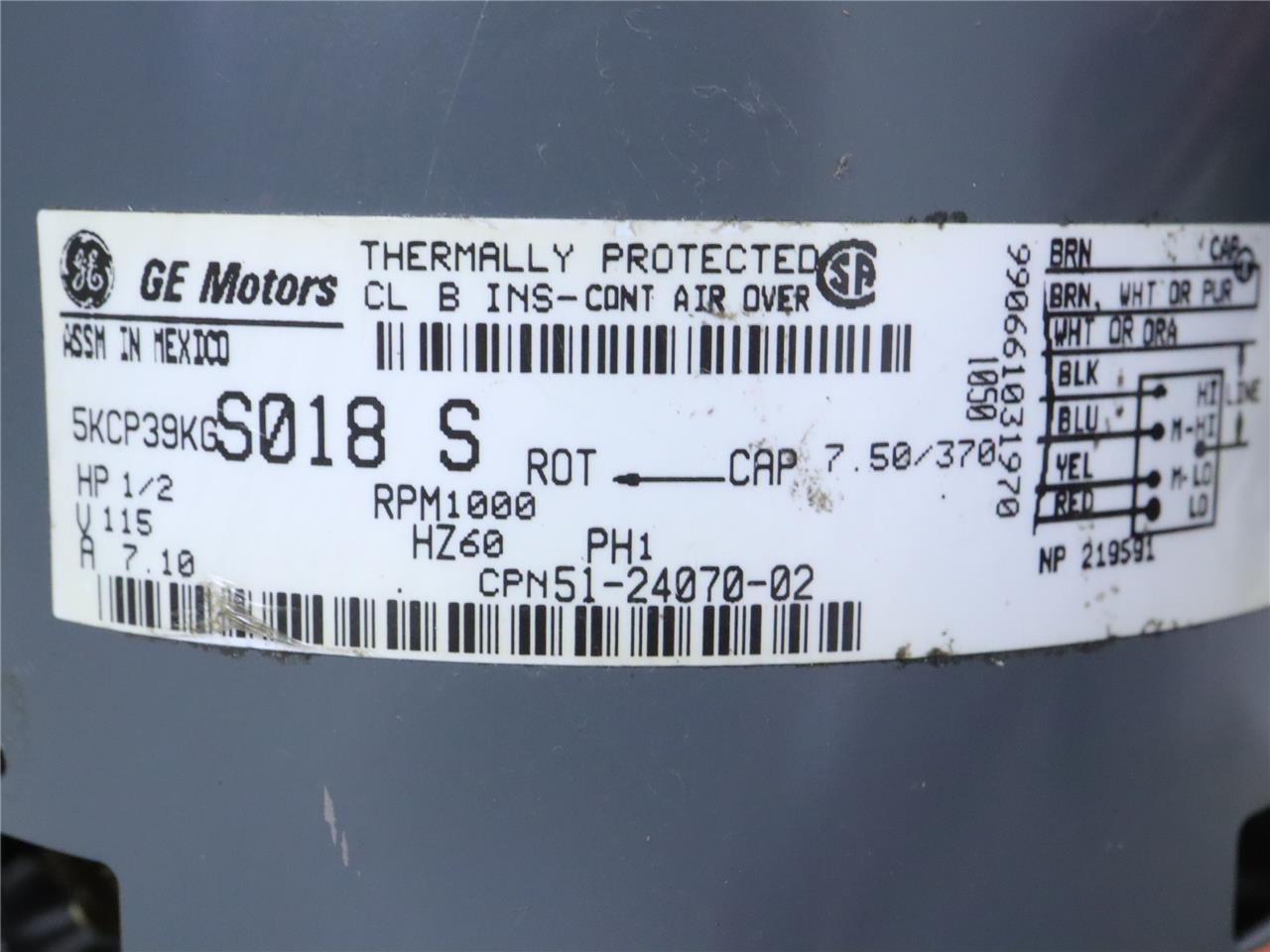 GE Motors 5KCP39KGS018S Furnace Blower Motor 1/2HP 1000RPM 115V 1PH 51-24070-02