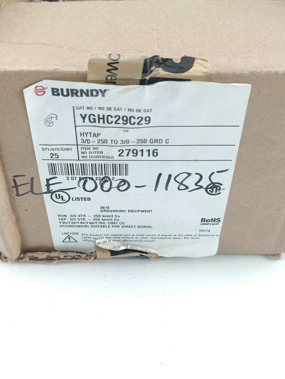 (BOX OF 25) Burndy YGHC29C29 Die 997 Copper Compression Brand New