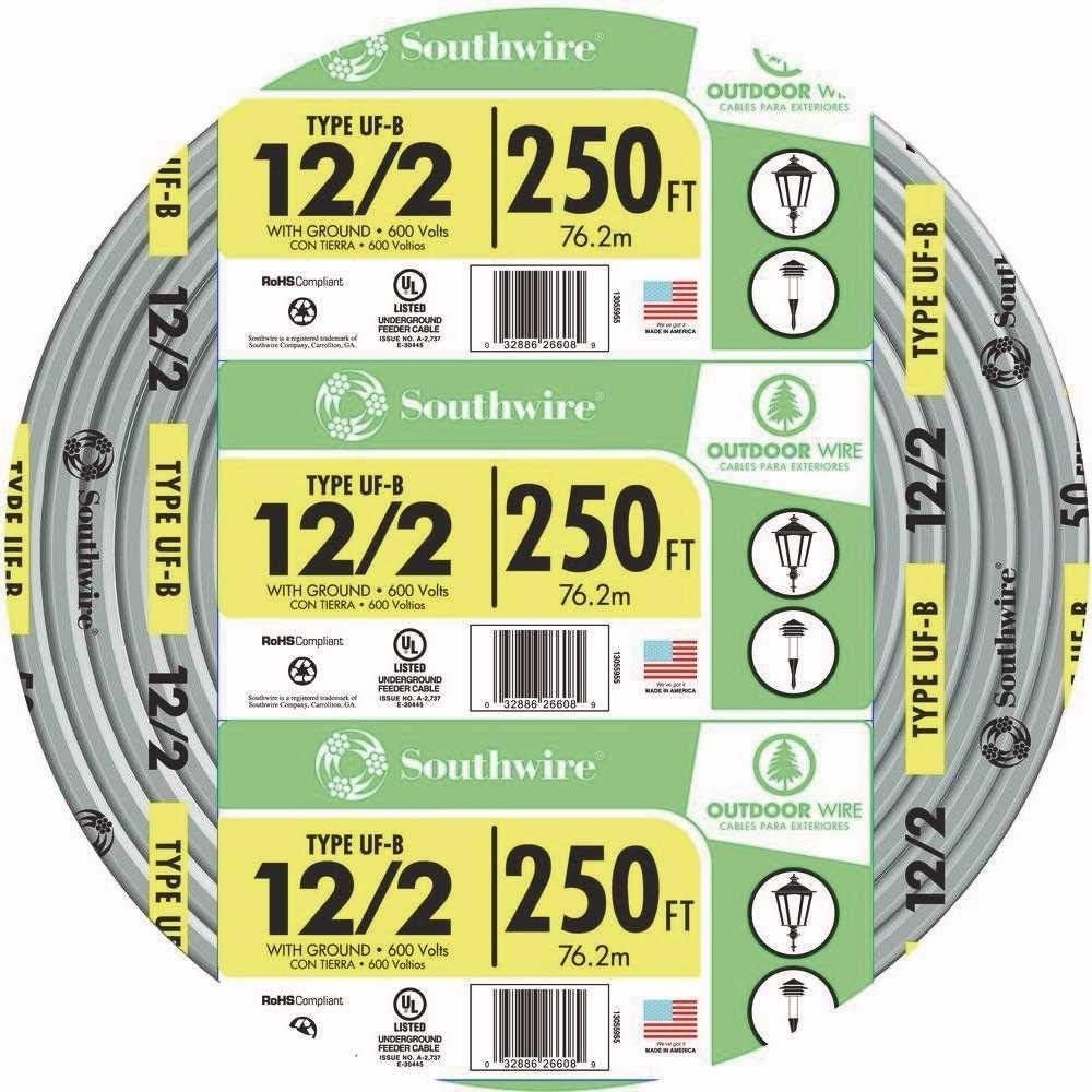 Southwire 13055955 12/2 AWG 250 ft. UF-B Underground Feeder Cable