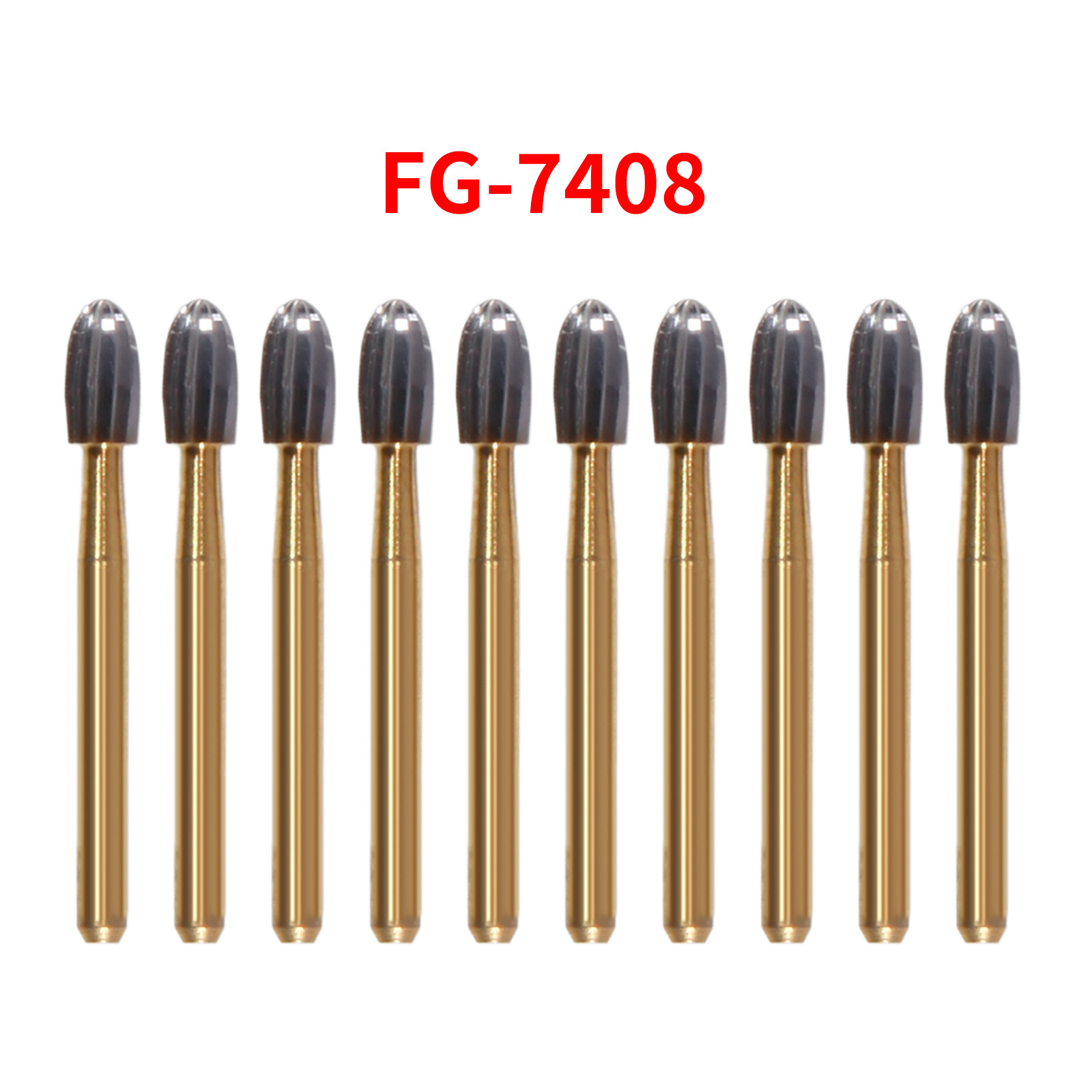 10X Dental Tungsten Carbide Burs Trimming Finishing Egg Football Bur FG 7408
