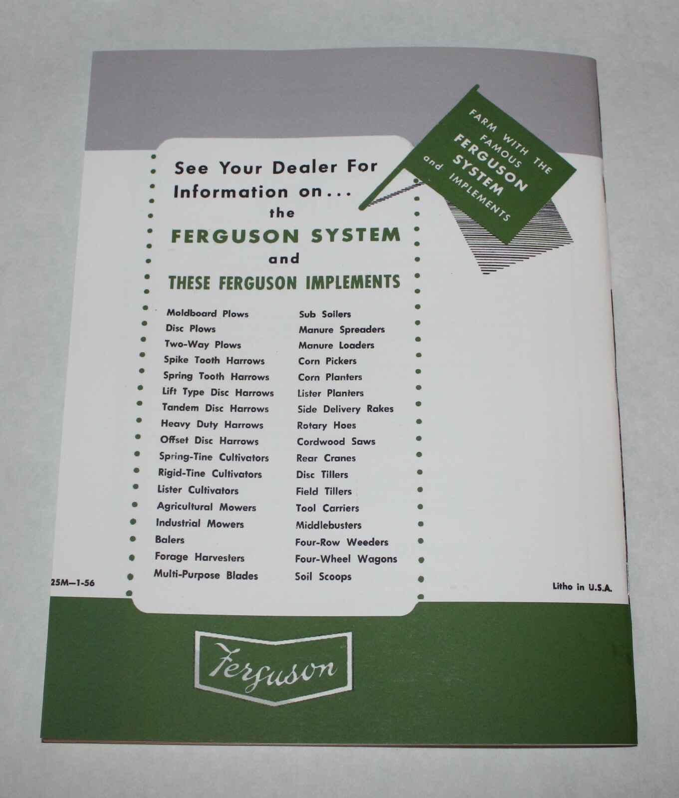 Ferguson TO-35 Operators / Owners Manual, Gray & Green 1954 1955 Massey Ferguson