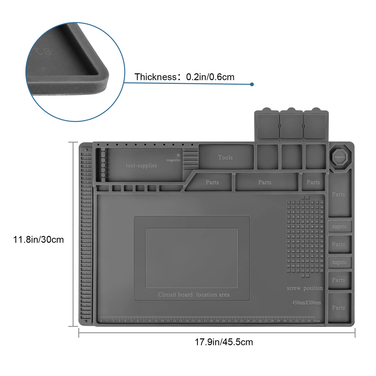 932°F Silicone Soldering Mat Heat-Resistant Magnetic Electronics PC Phone Repair
