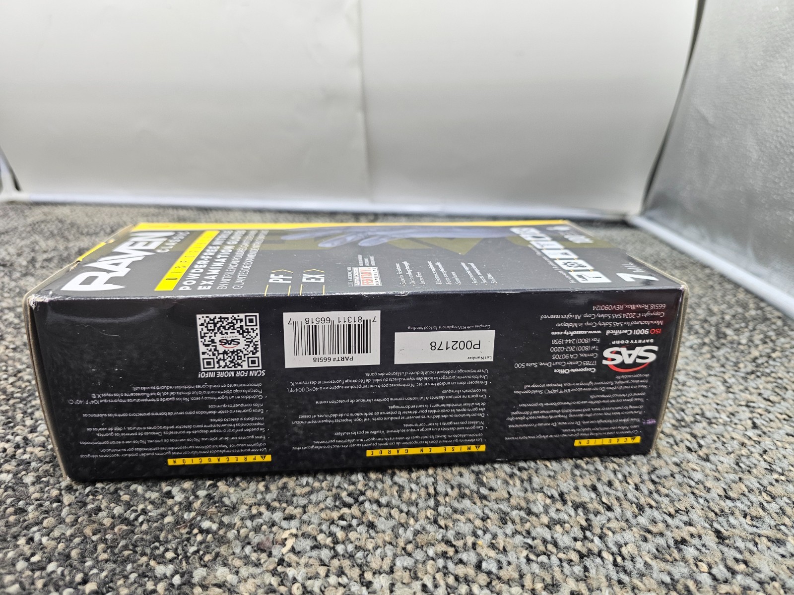 (QTY 200) SAS Raven 66518 Black Nitrile Gloves Powder Free 7mil Large