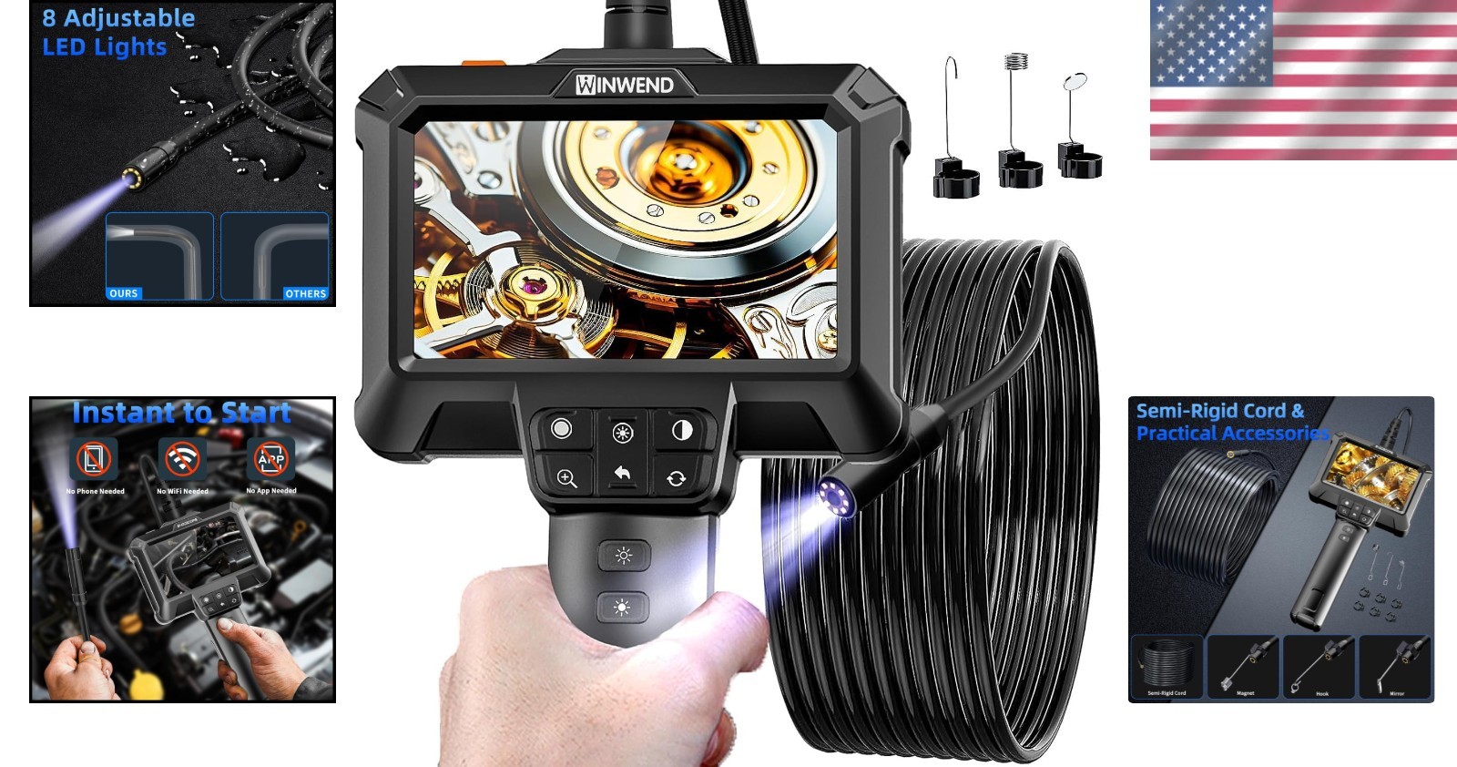 Advanced Endoscope Camera with 180° Rotation, Ideal for Mechanics & Home Repairs