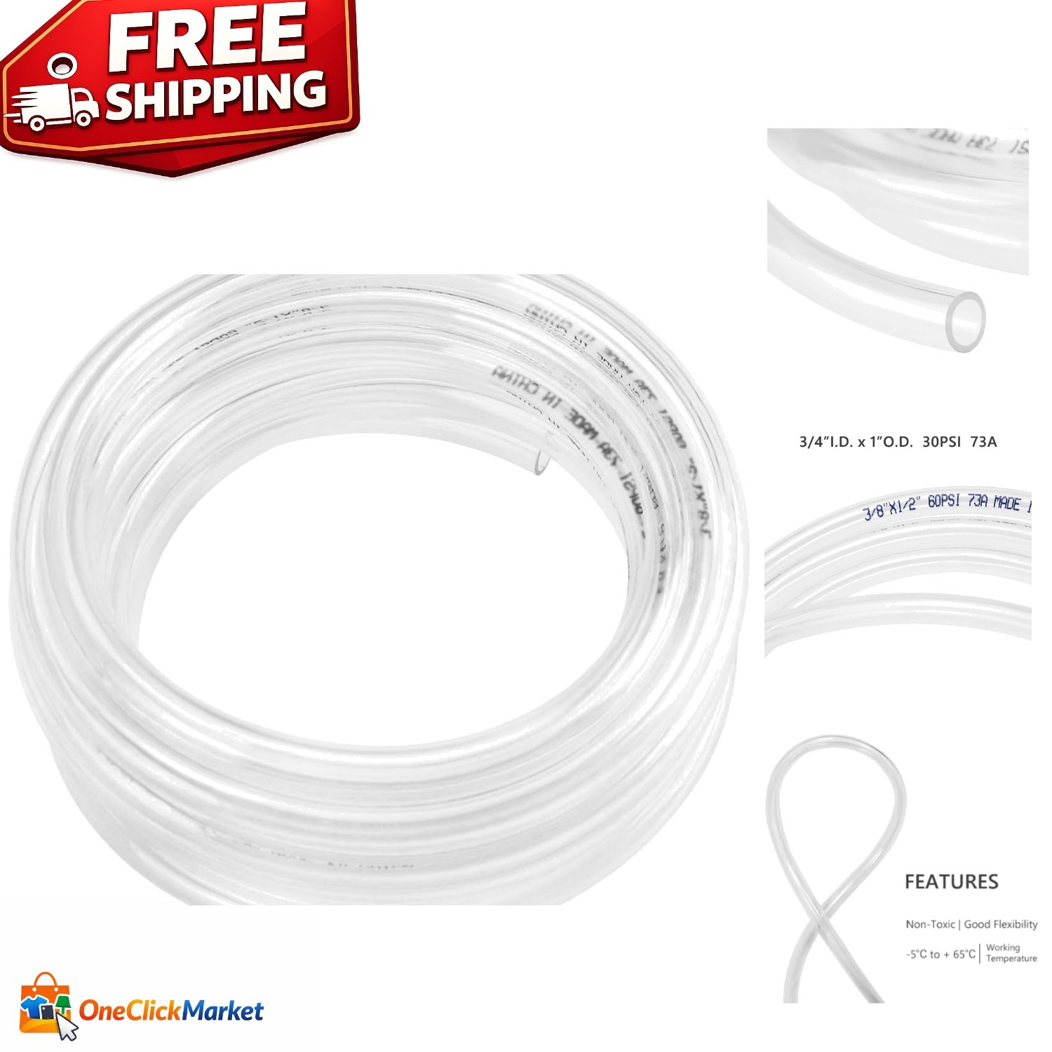 Flexible 5ft Vinyl Hose 3/4″ ID – Durable UV & Chemical Resistant Tubing
