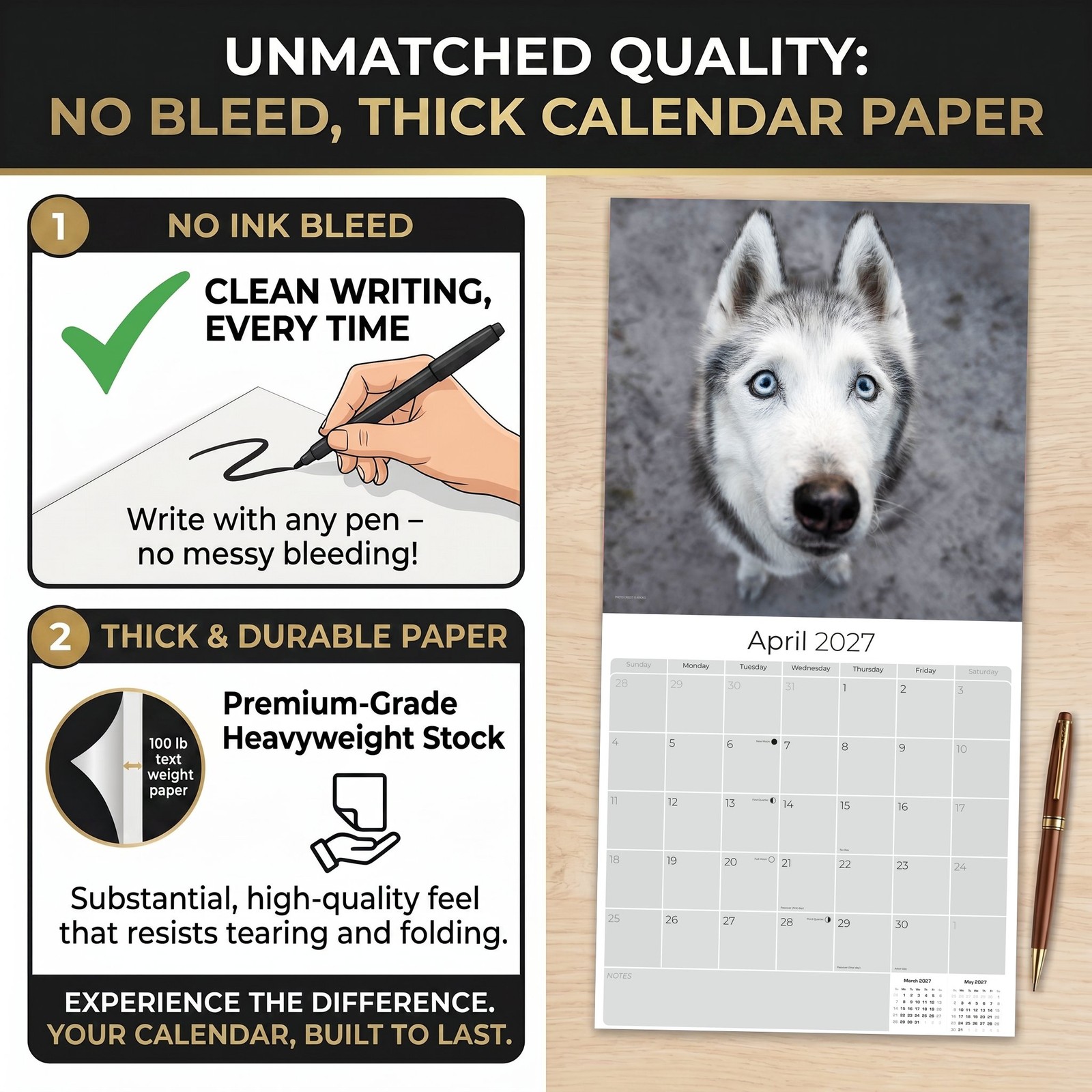Siberian Husky Dog Breed Calendar 2024 FULL SIZE 12×24 Made in USA
