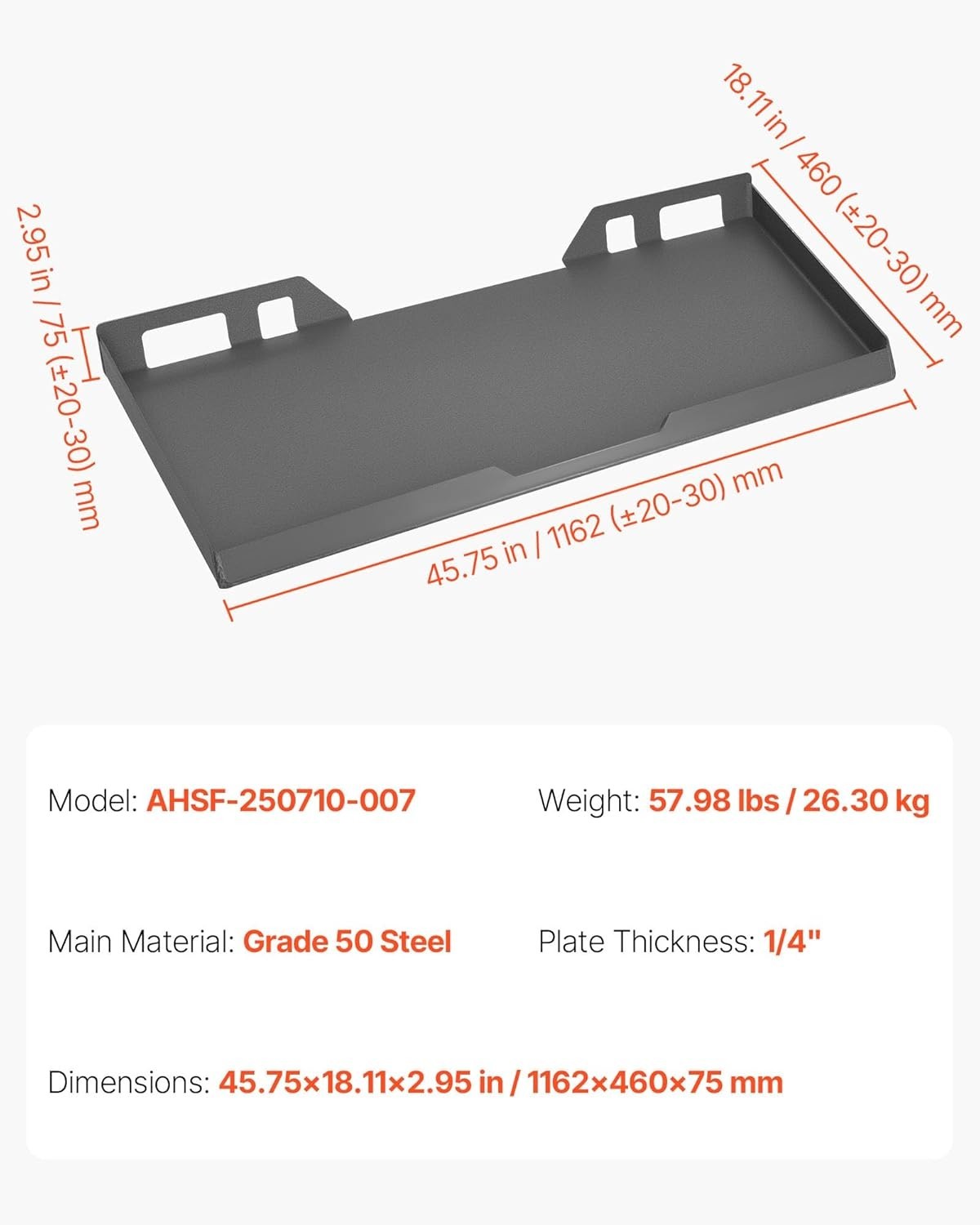 1/4 Inch Skid Steer Mount Plate – 3000lbs Capacity for Tractors & Skid Steers