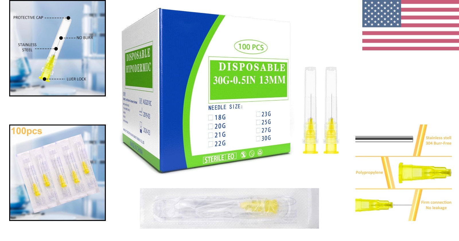 100 Pack 30 Ga Disposable Needles – Precise Dispensing for Science & Industry