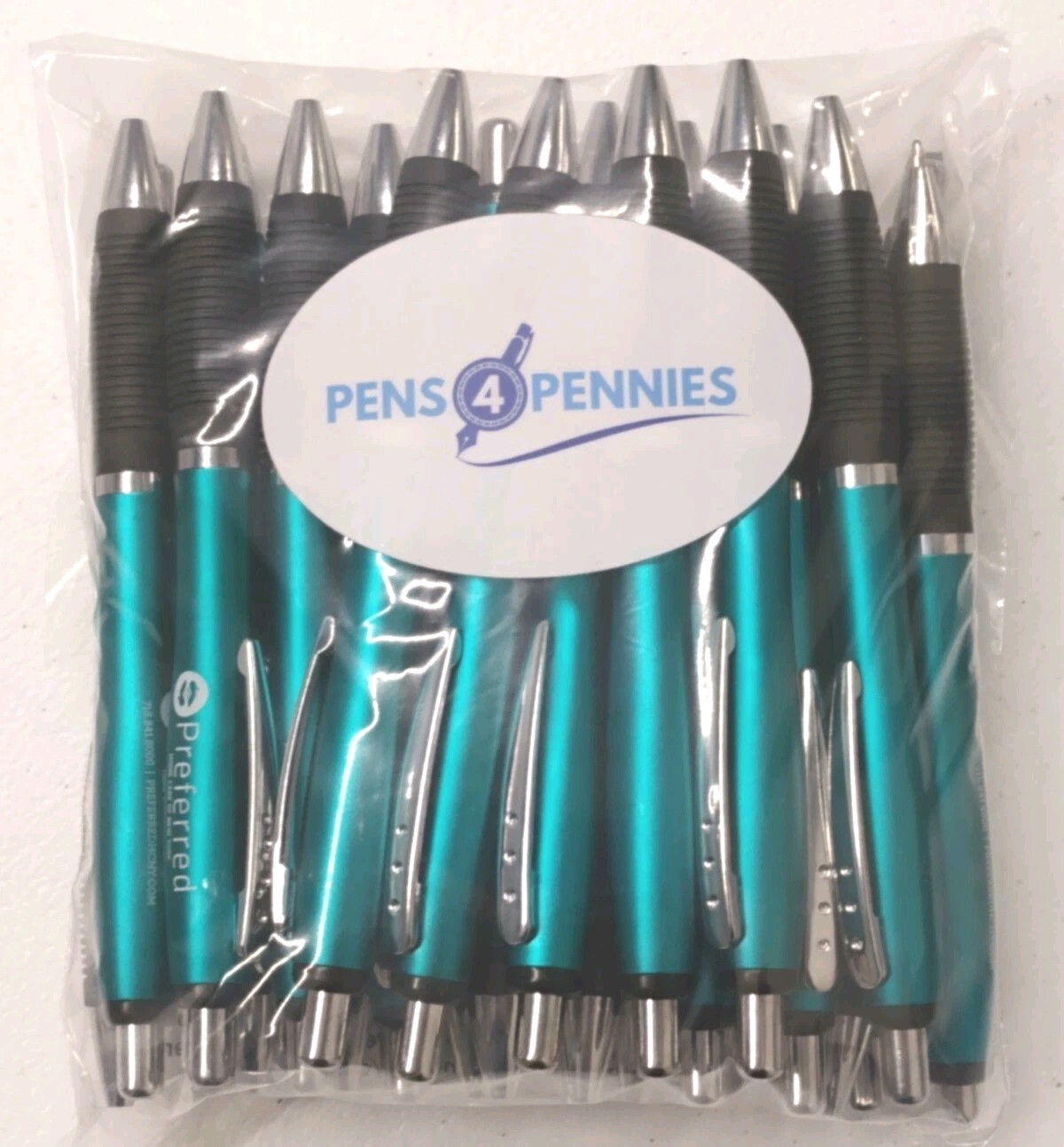 30ct Lot Misprint Click Pens Thick Barrel Rubber Grip TEAL AQUA BLUE GREEN