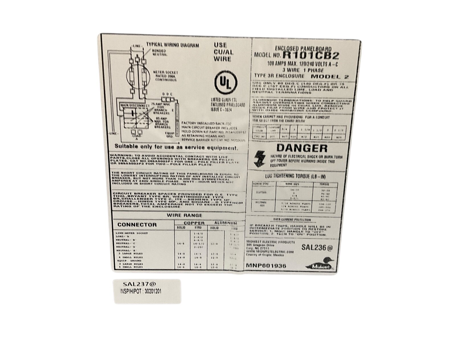 Midwest R101CB2 100A Metered Ringless Type; G90 Galvanized Steel Material; Zinc