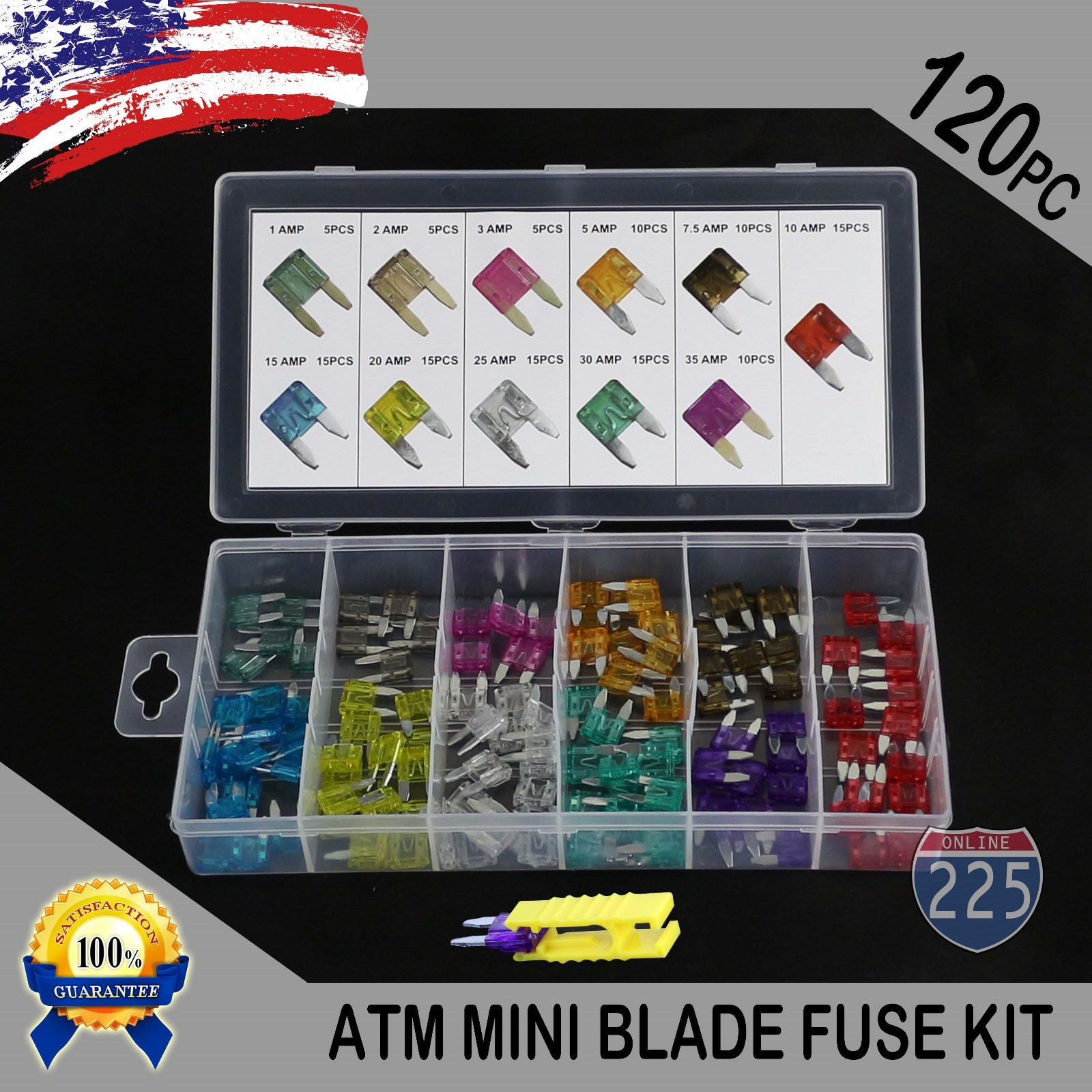 120pcs MINI Blade Fuse Assortment Car Motorcycle KIT ATM 7 Different Amperages