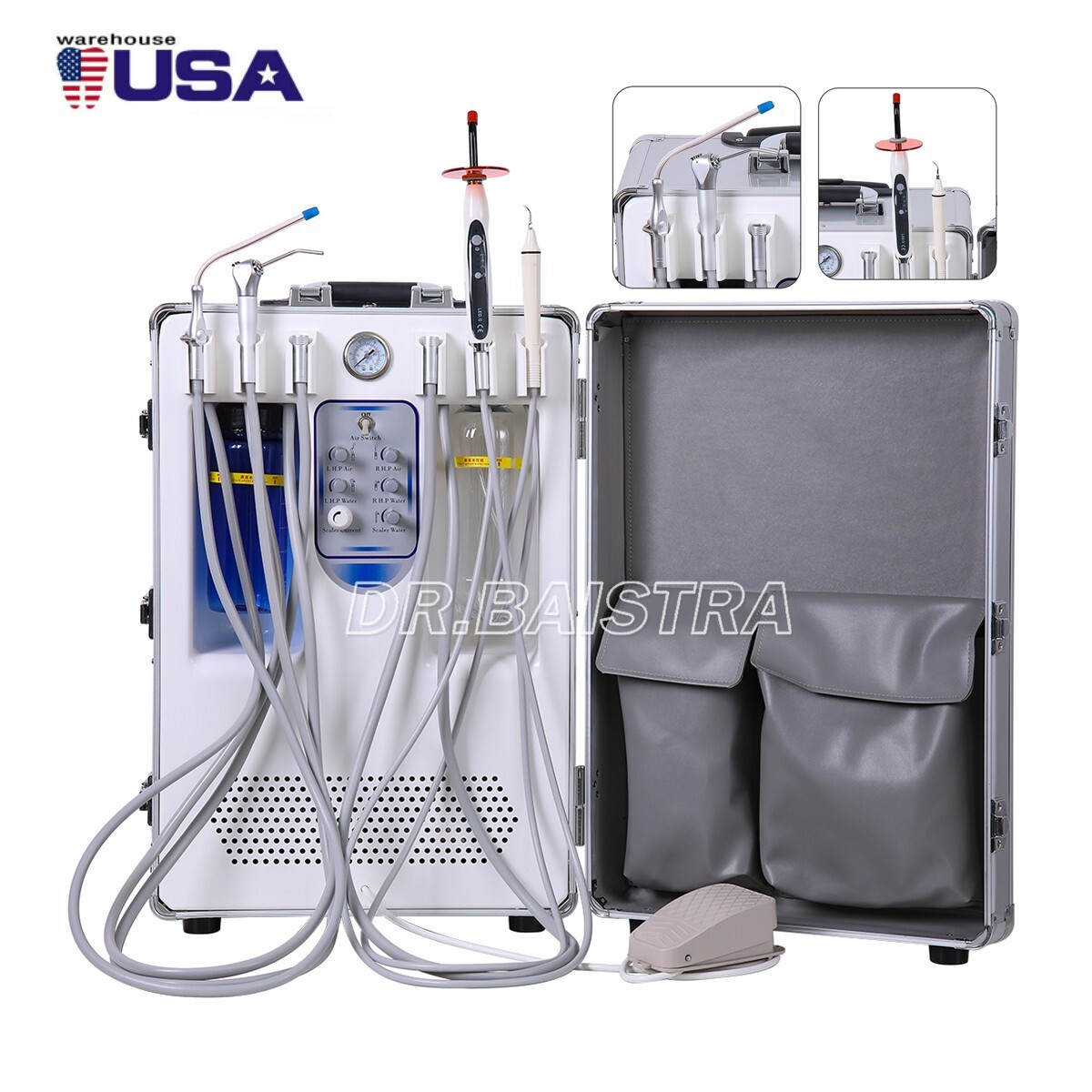Mobile Portable Dental Delivery Unit Suction Syringe Air Compressor Scaler 4Hole