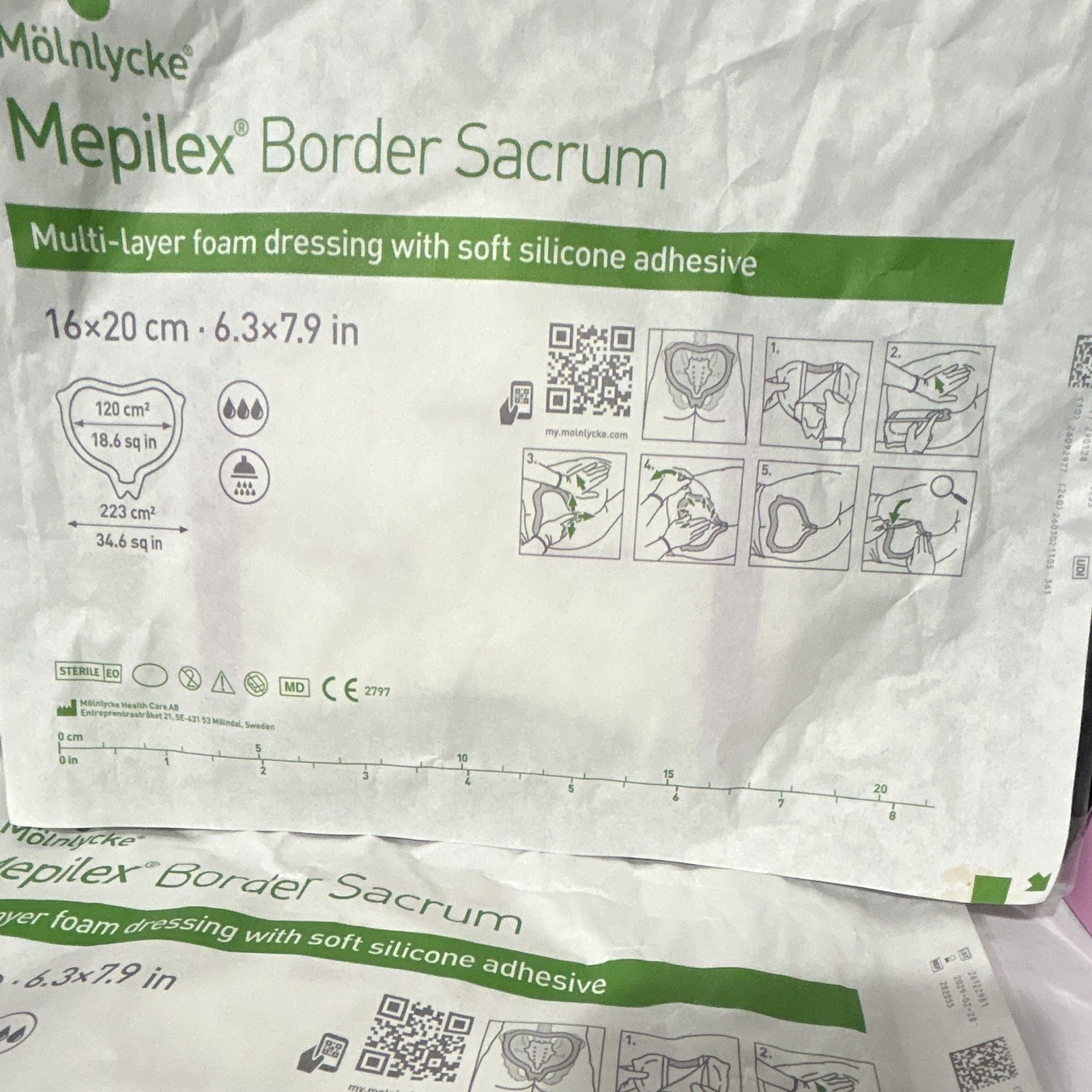 2 Mölnlycke Mepilex Border Sacrum Foam Dressing 16 x 20 cm MPN 282032