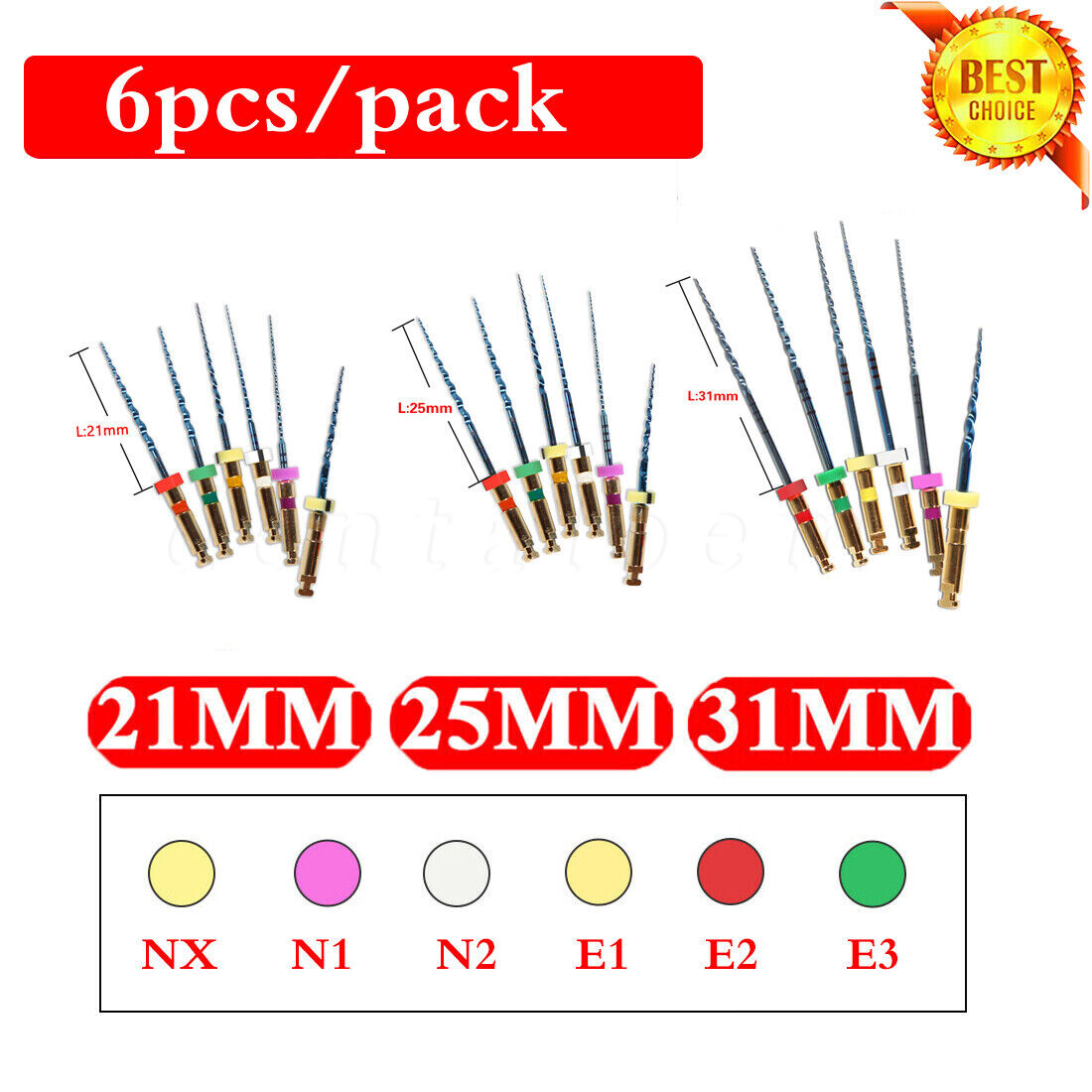 6pcs/pack Dental Endo Root Canal Super Taper Rotary Niti Files 21/25mm/31mm