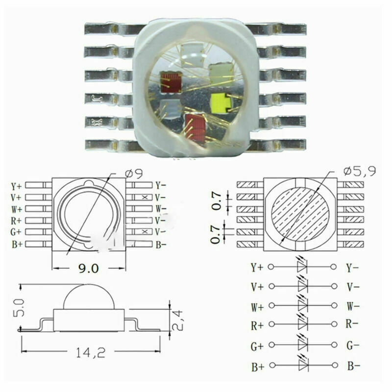 3W 6W 9W 15W 18W RGB RGBW RGBWY RGBWYV High Power LED Chip Colorful Light Source