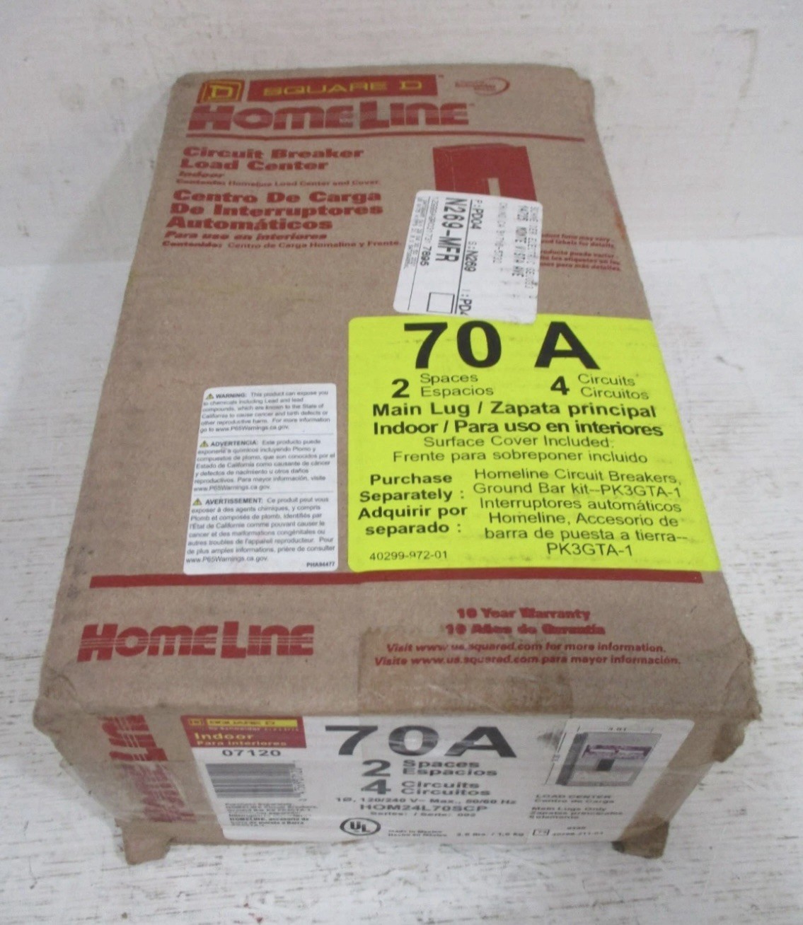 Square D Breaker Box 70 Amp Subpanel Indoor Load Center 2 Space 4 Circuit