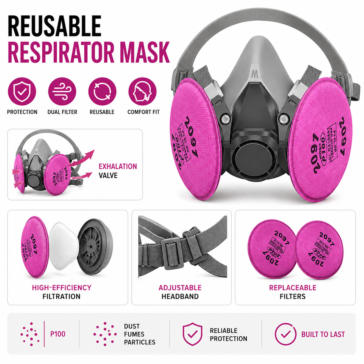 Half Face Respirator Mask P100 Particulate Welding Painting Dust Construction
