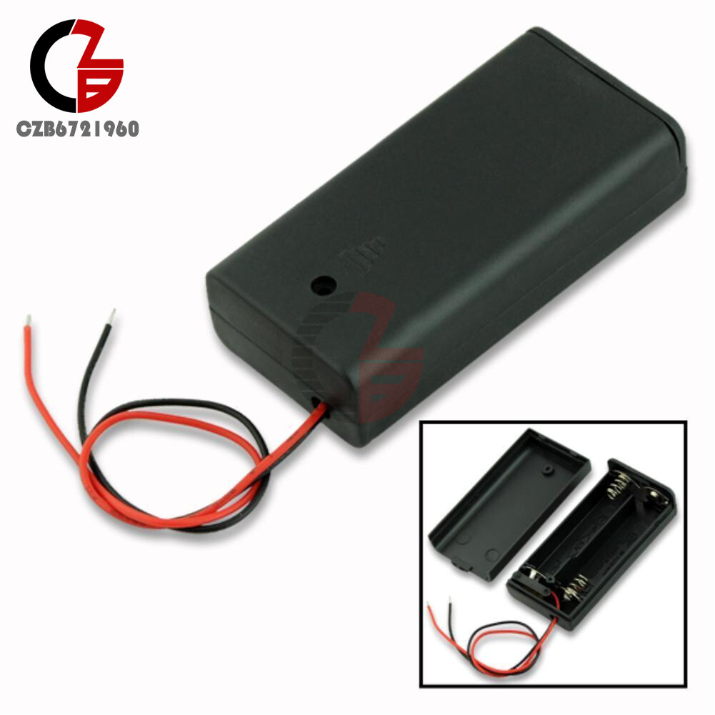 2PCS Black 2A Battery Holder Box Case with ON/OFF Switch & Cover for 2AA battery