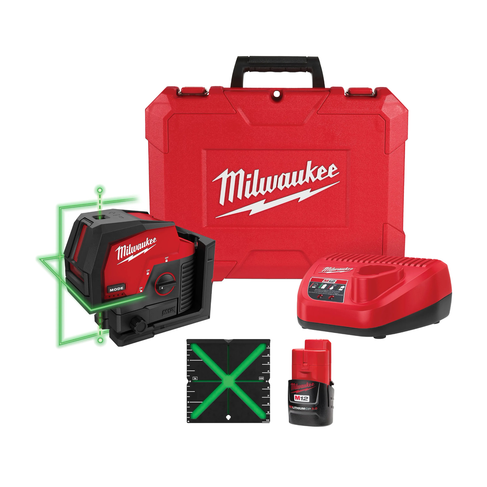 MILWAUKEE – 3622-21 – M12 GREEN CROSS LINE & PLUMB POINTS LASER KIT – BRAND NEW!