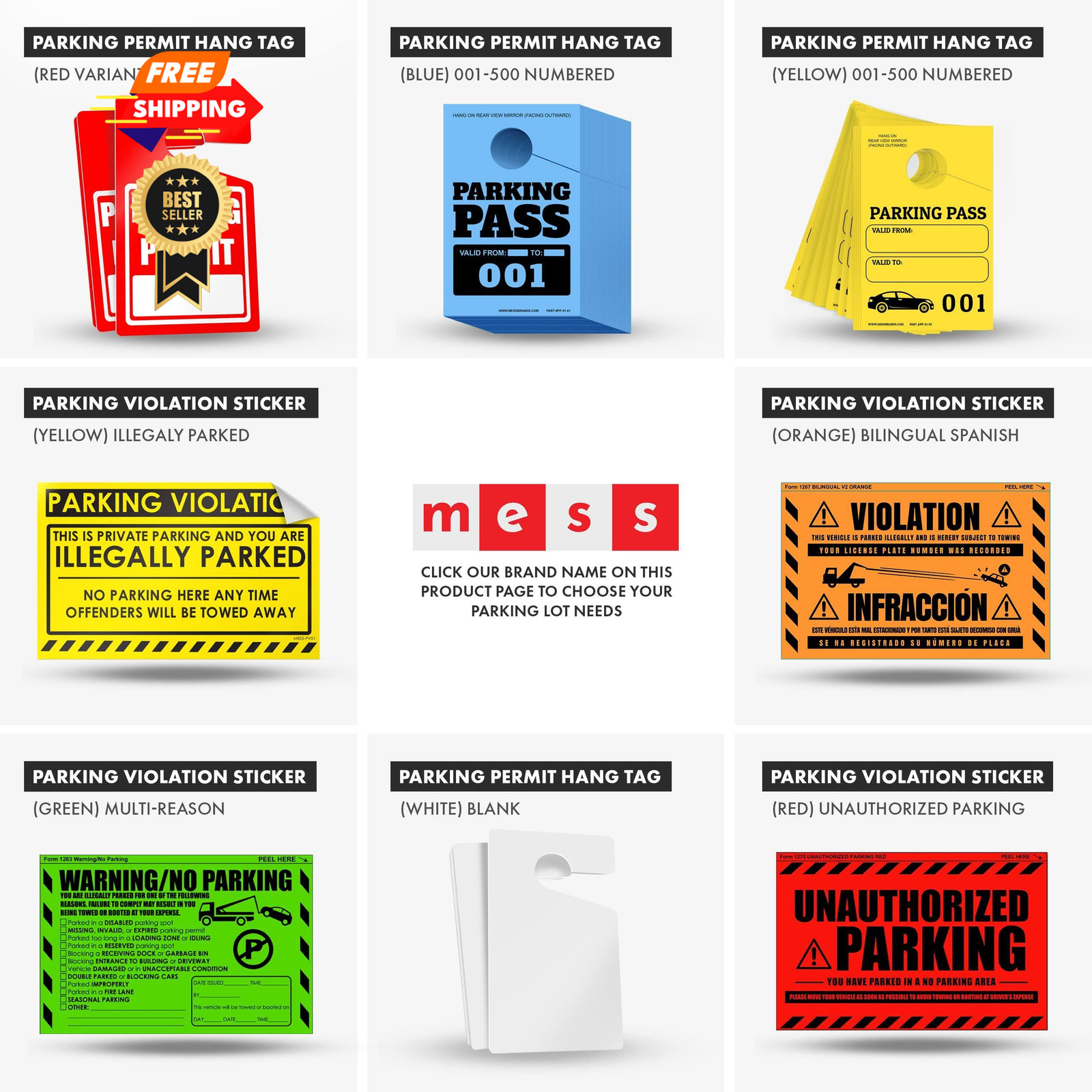Parking Pass Hang Tags, White 10 pk 3x5in, Car 3x5x0.02 inches,