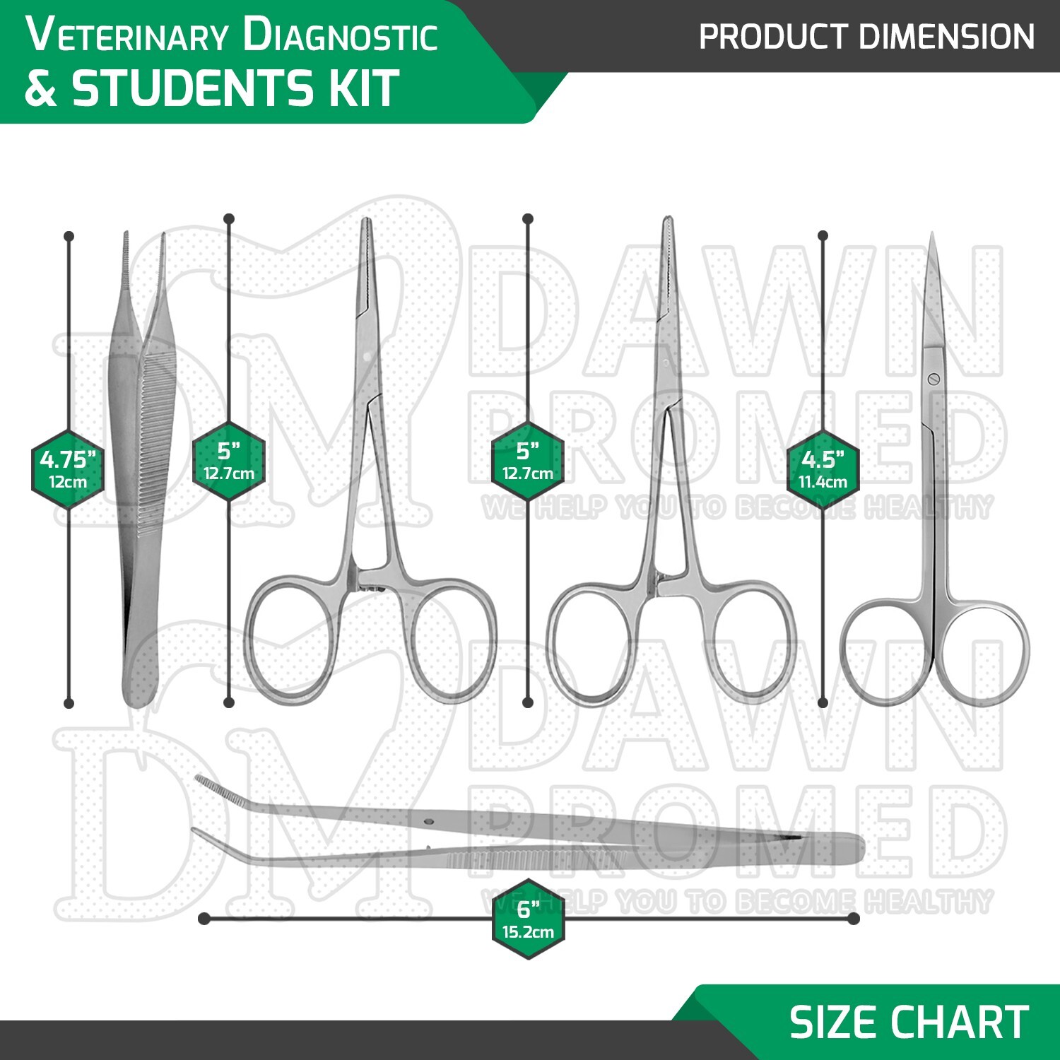 5 Pcs Veterinary Diagnostic & Surgical Students Kit Dental Basic Examination Set