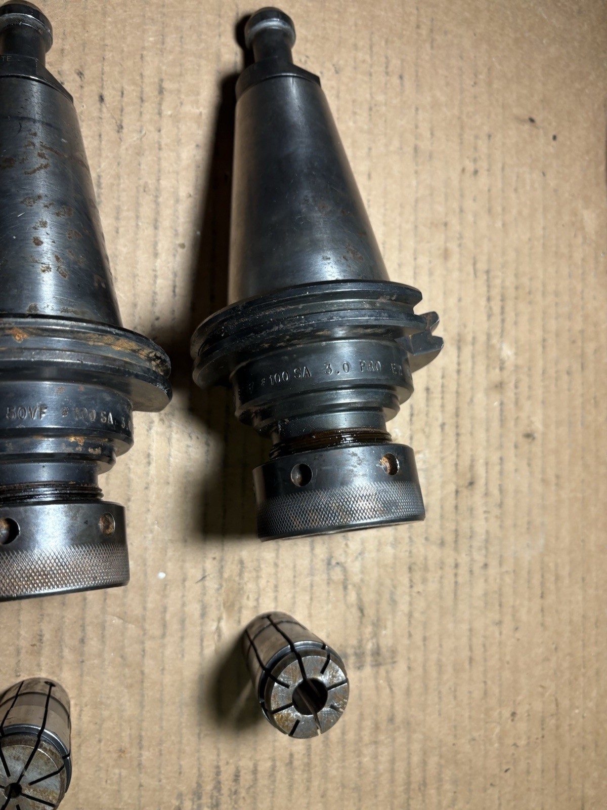 Lot of 3 Cat50 Tool Holders SA100 Collet Chuck Lyndex Collis with collets