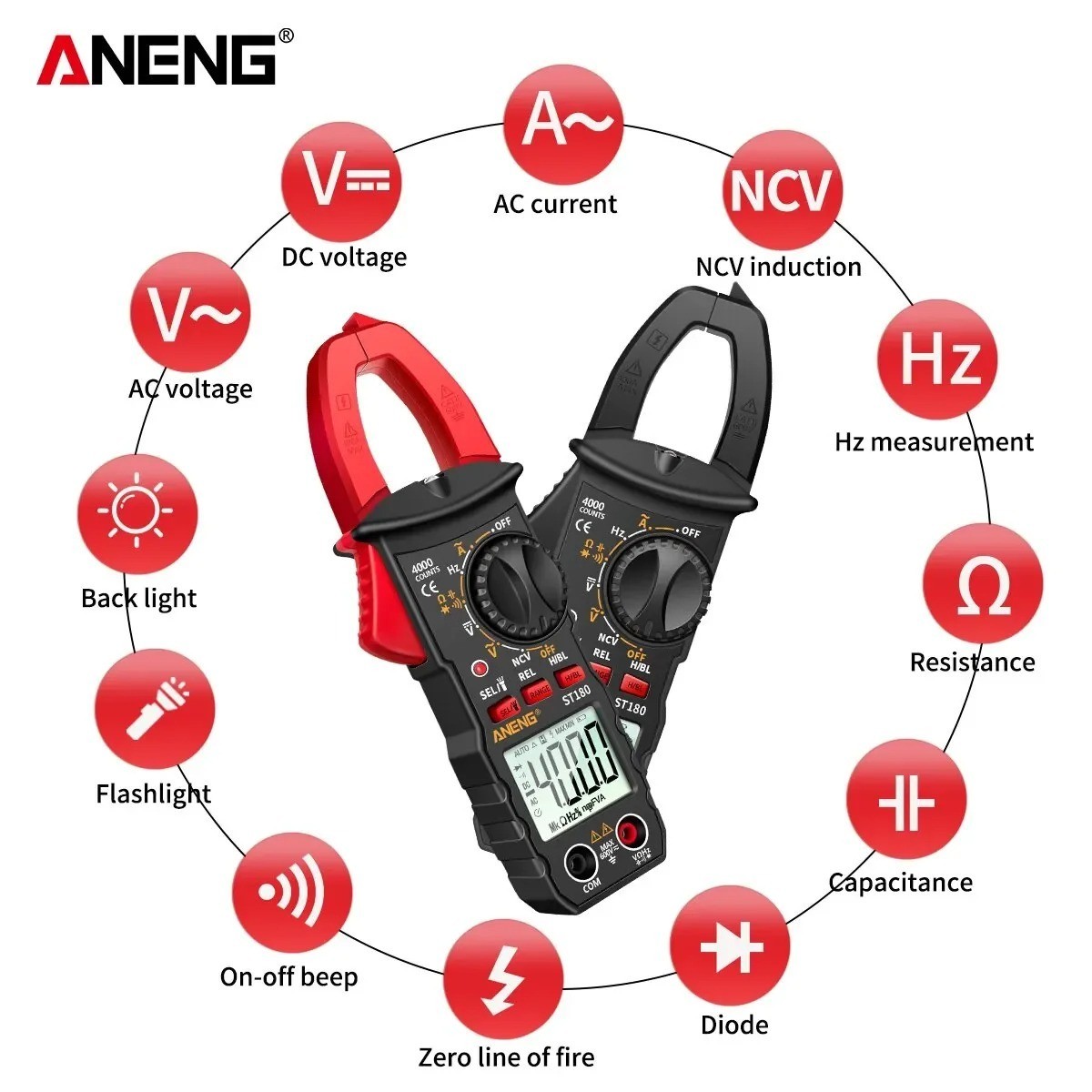 ANENG ST180 Digital Clamp Meter 4000 Counts AC Current Multimeter Voltage Test