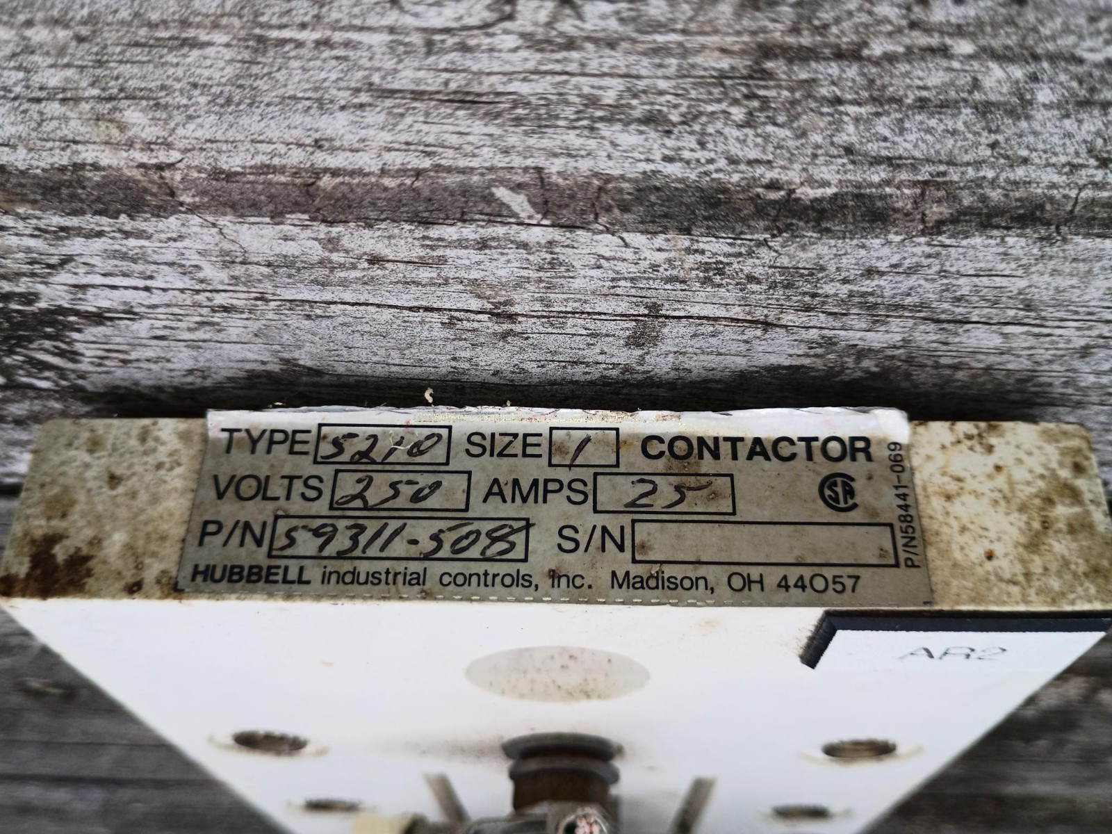 Hubbell 59311-508 DC Contactor Size 1 Series 5210 250VDC Coil 25A 1-Pole NO