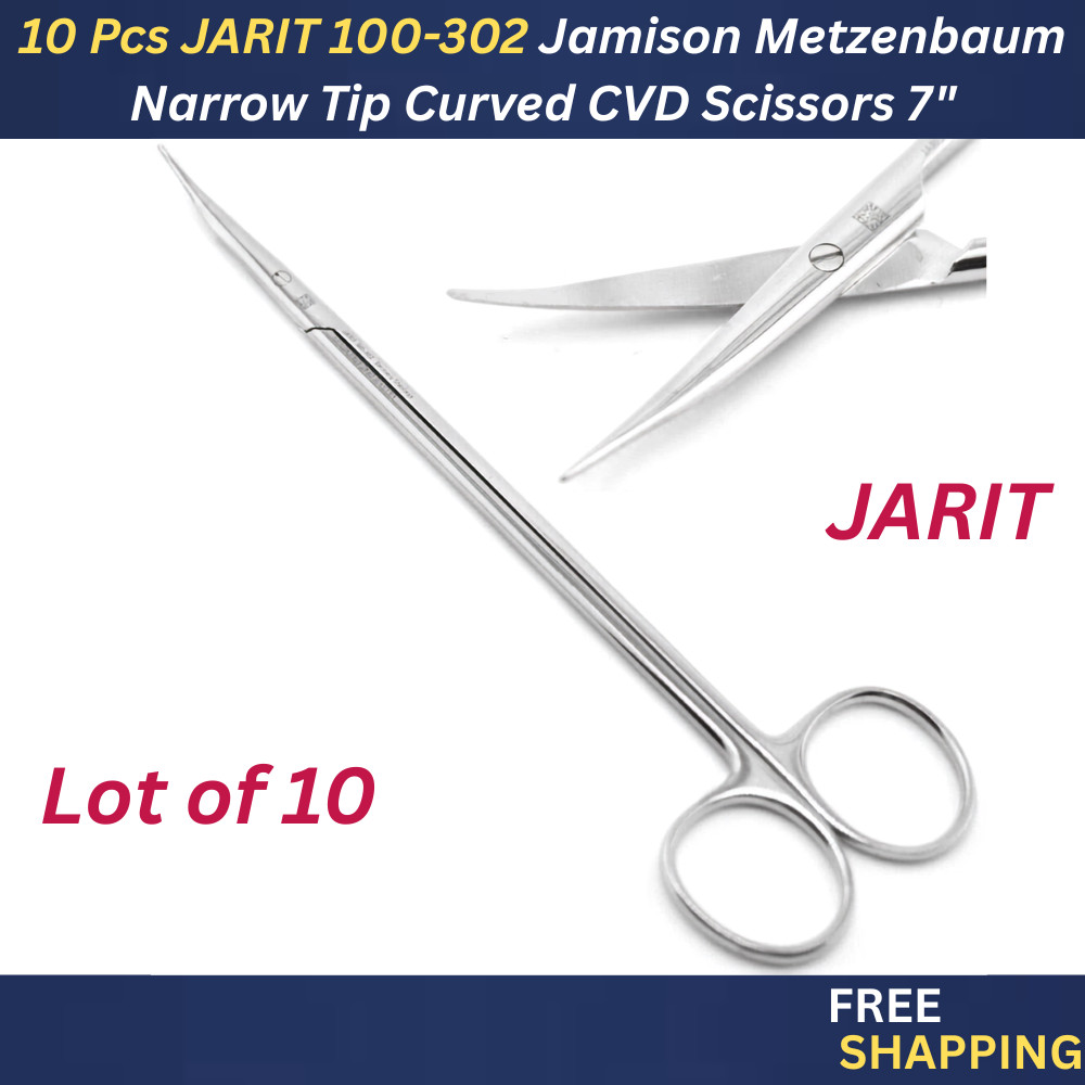 10Pcs JARIT 100-302 Jamison Metzenbaum Narrow Tip Curved CVD Scissors 7″