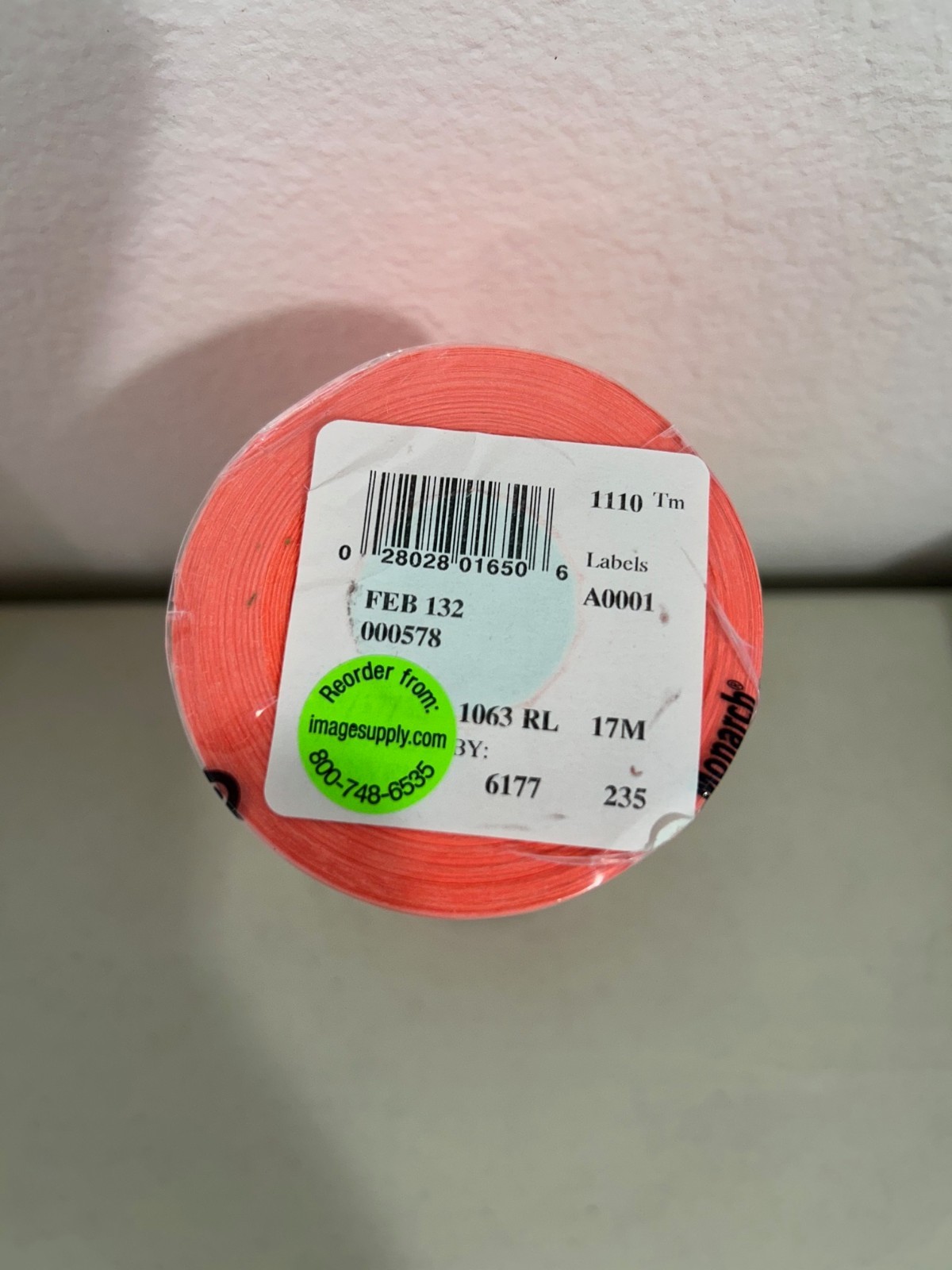 Genuine Monarch 1110 Fluorescent Red Labels FEB-132 (000578) 16 rolls/1 sleeve